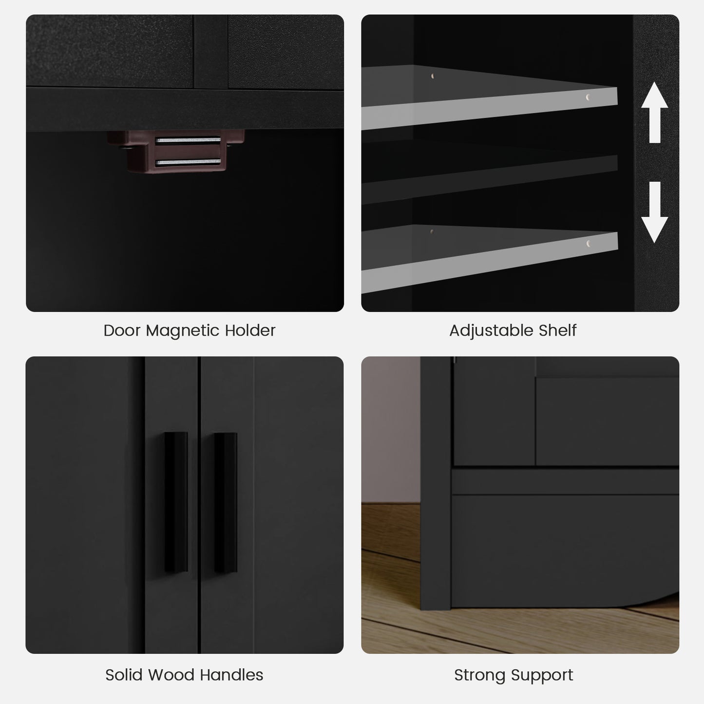 USIKEY Large Storage Cabinet, Rattan Cabinet with 2 Drawers & 2 Shelves, Cupboard, Floor Cabinet for Living Room, Home Office
