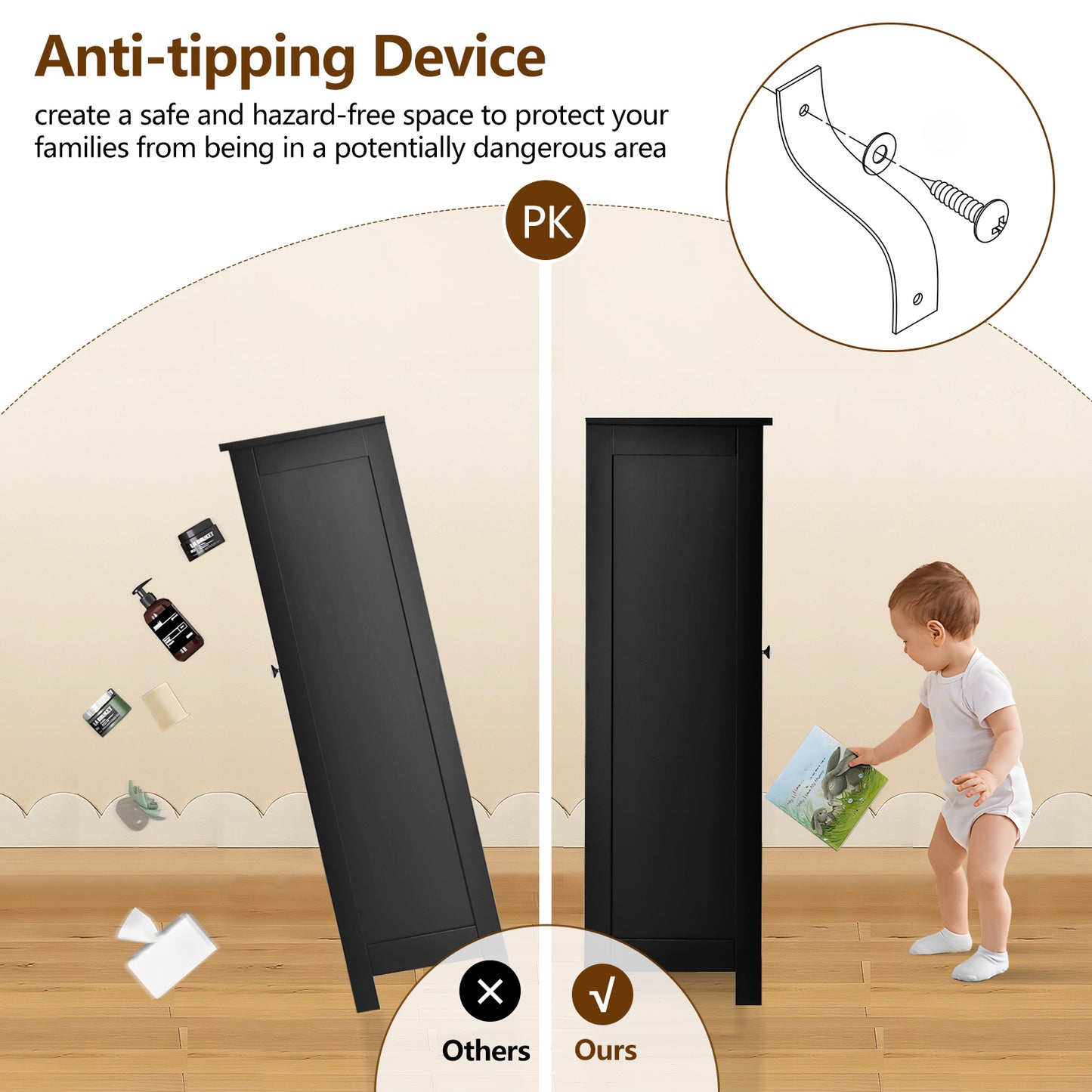 USIKEY Storage Cabinet with 2 Doors & Adjustable Shelf, Bathroom Cabinet, Armoire de Rangement for Living Room, Entryway, Home Office, Black