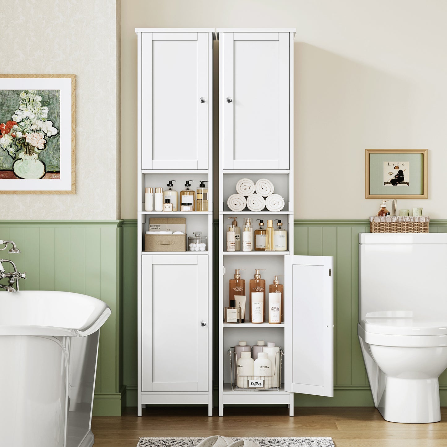 USIKEY 67" Tall Bathroom Cabinet with Adjustable Shelves and Doors, Narrow Bathroom Storage Cabinet for Small Space