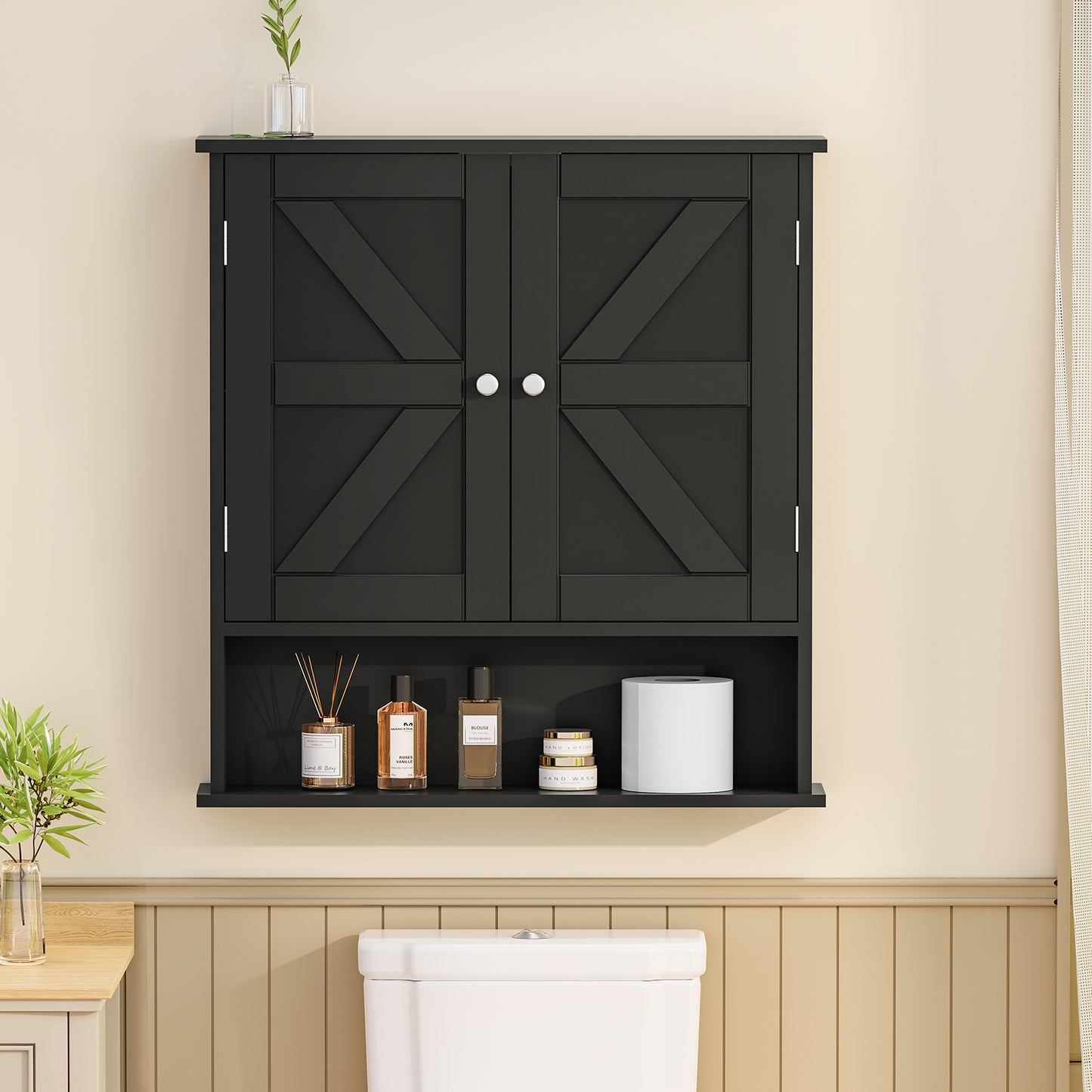 USIKEY Bathroom Wall Cabinet, Bathroom Cabinet with Barn Doors & Adjustable Shelf, Medicine Cabinet for Bathroom