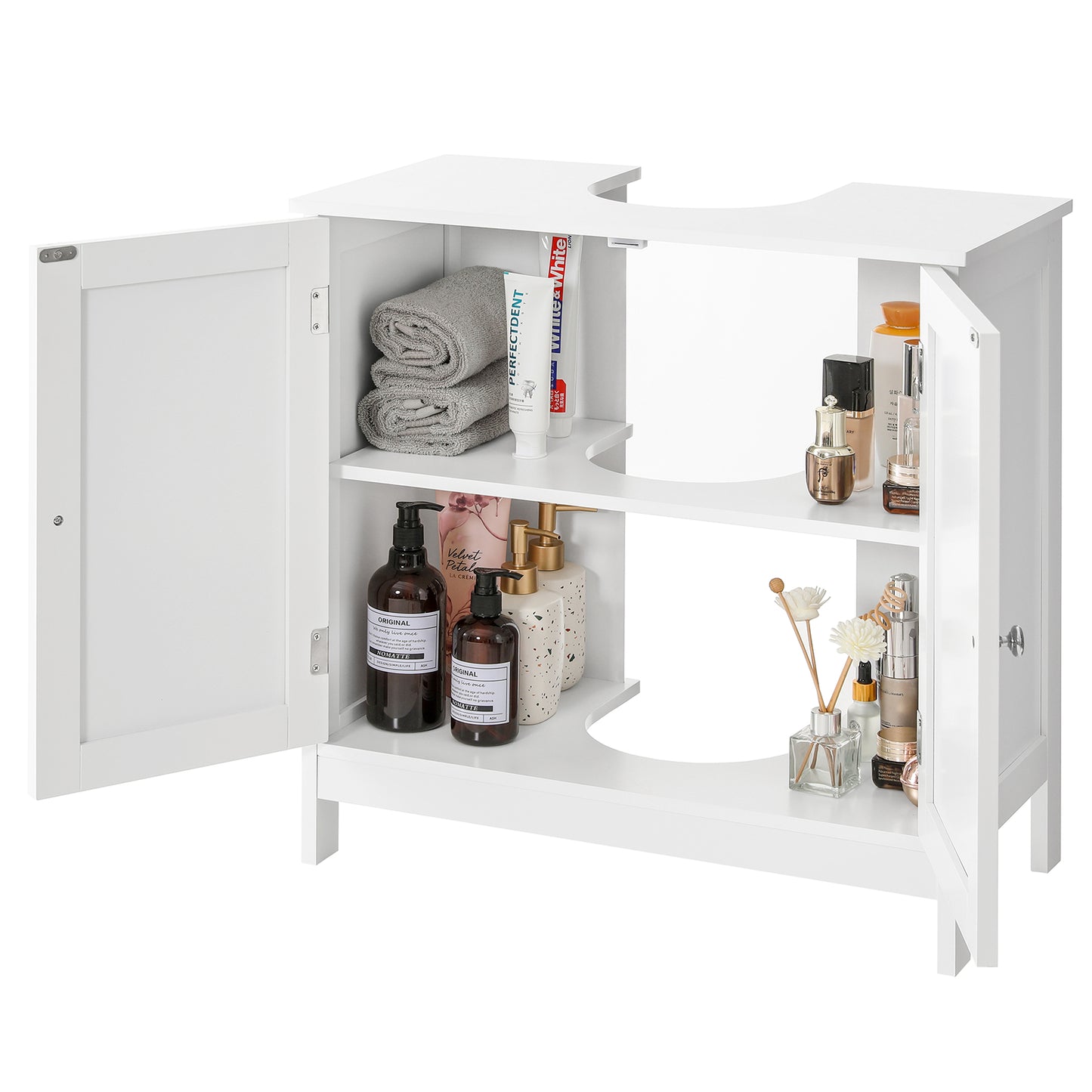 USIKEY Pedestal Sink Storage Cabinet with 2 Doors and Shelf, Under Sink Cabinet, Bathroom Sink Cabinet with U-Shape, White