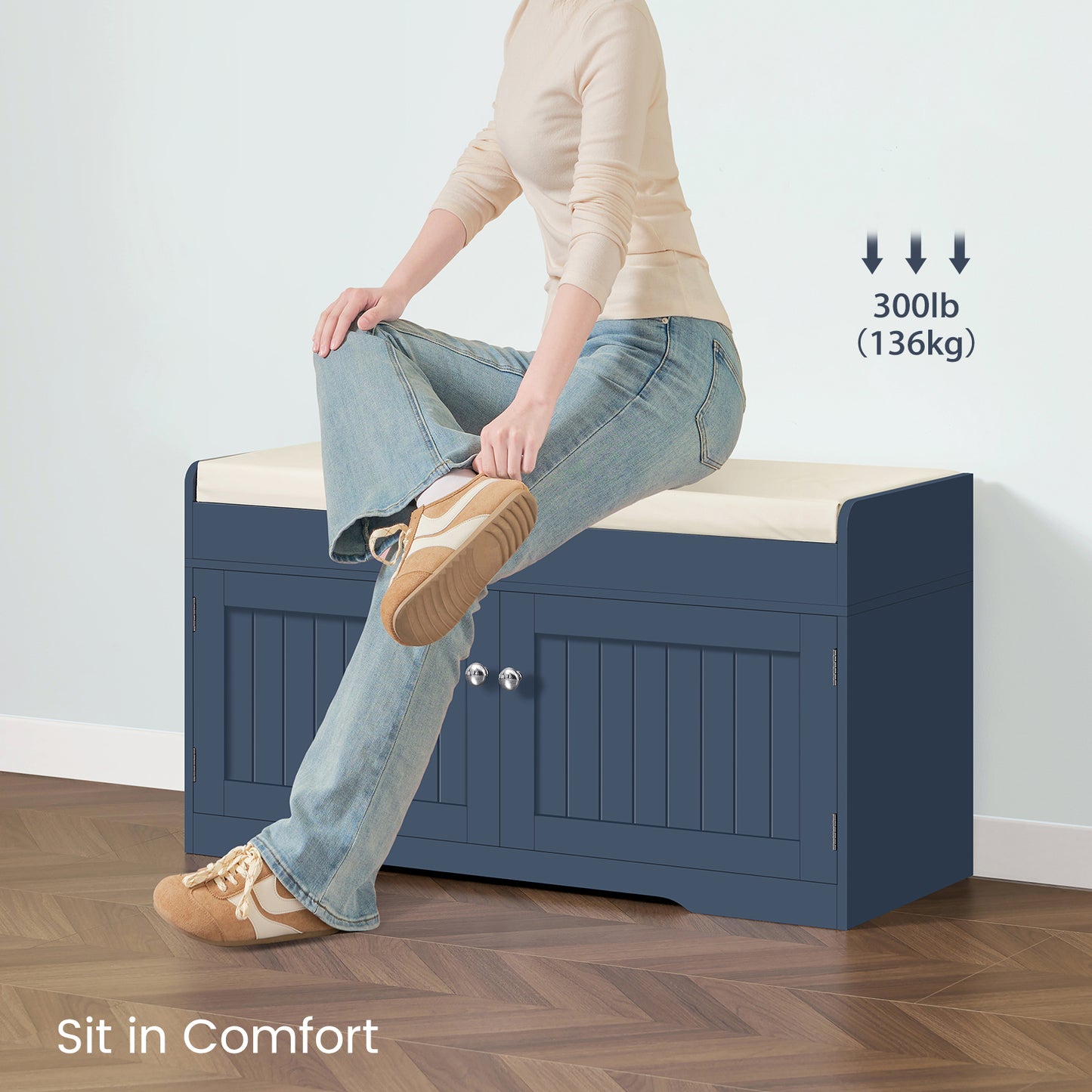 usikey Shoe Bench with Lift Top Storage, Storage Bench with Padded Seat Cushion, Entryway Bench with 2 Adjustable Shelves, for Entryway, Living Room, Bedroom