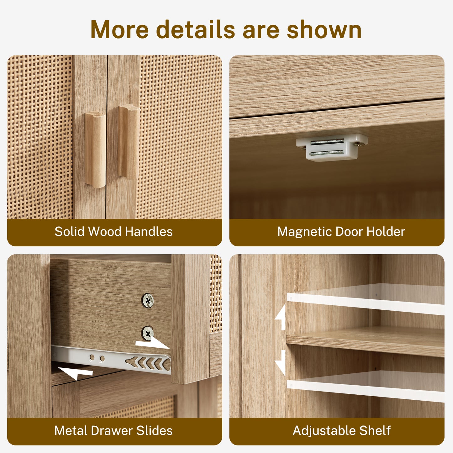 USIKEY Morden 47.2" Storage Cabinet with 2 Drawers & 2 Adjustable Shelves, Floor Cabinet with 4 Doors, Tall Cabinet for Living Room, Dining Room, Entryway