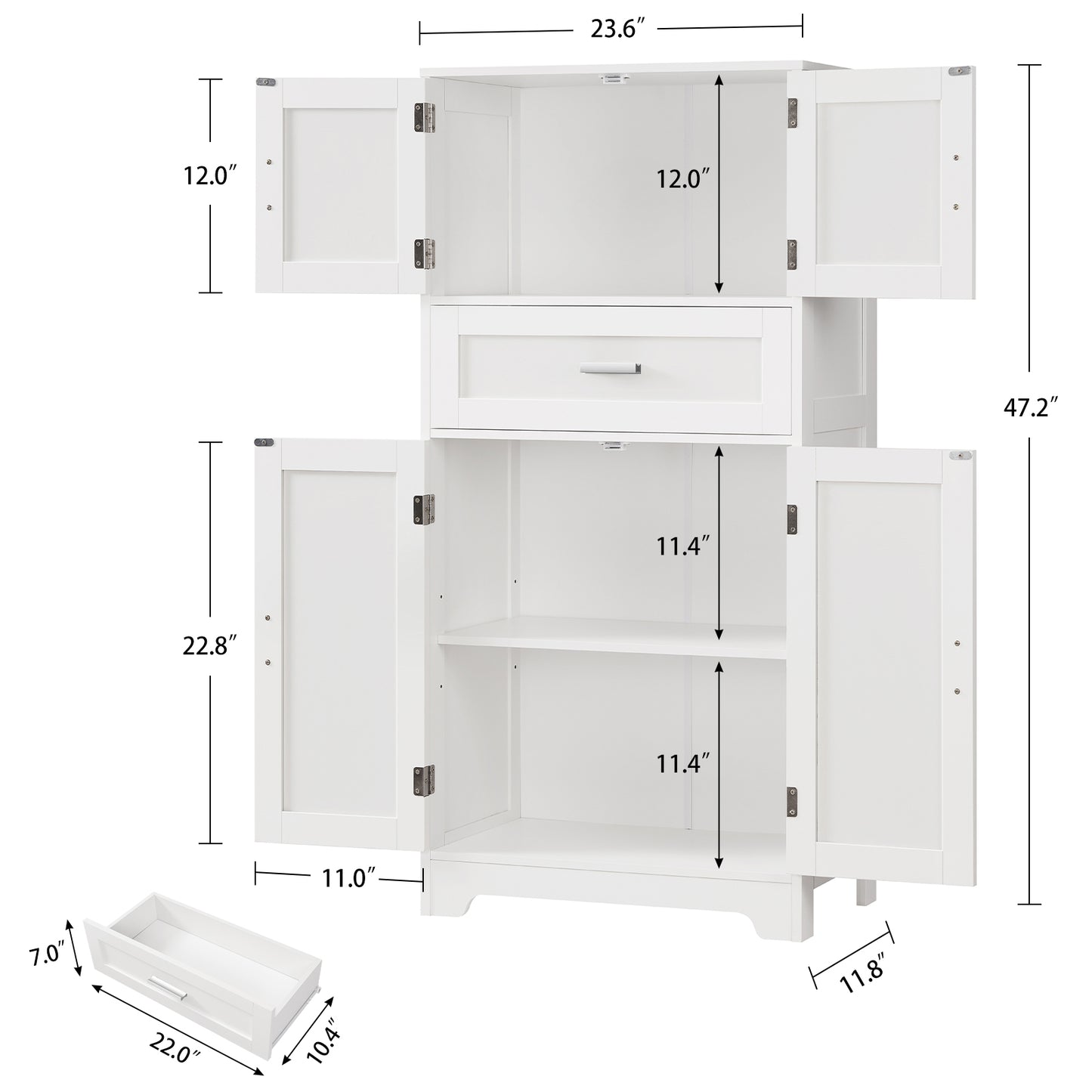 USIKEY Morden 47.2" Storage Cabinet with 2 Drawers & 2 Adjustable Shelves, Floor Cabinet with 4 Doors, Tall Cabinet for Living Room, Dining Room, Entryway