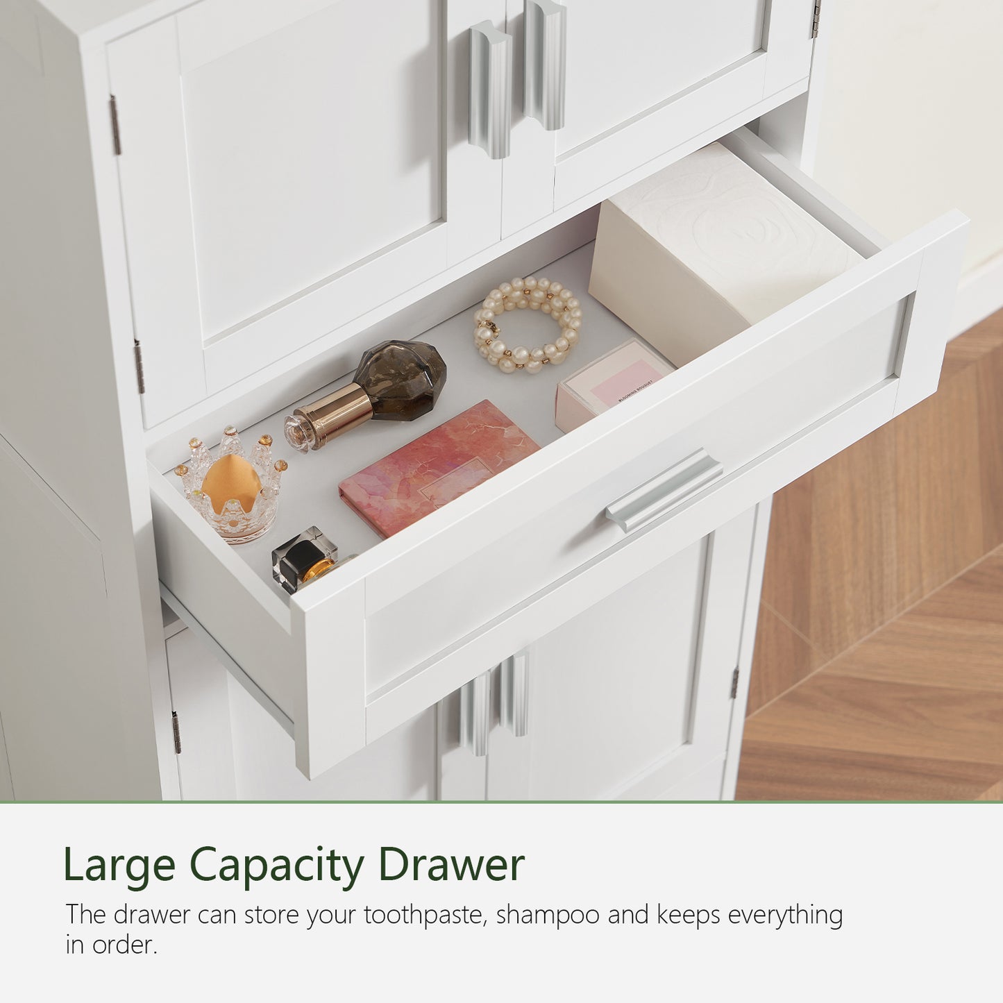 USIKEY Morden 47.2" Storage Cabinet with 2 Drawers & 2 Adjustable Shelves, Floor Cabinet with 4 Doors, Tall Cabinet for Living Room, Dining Room, Entryway