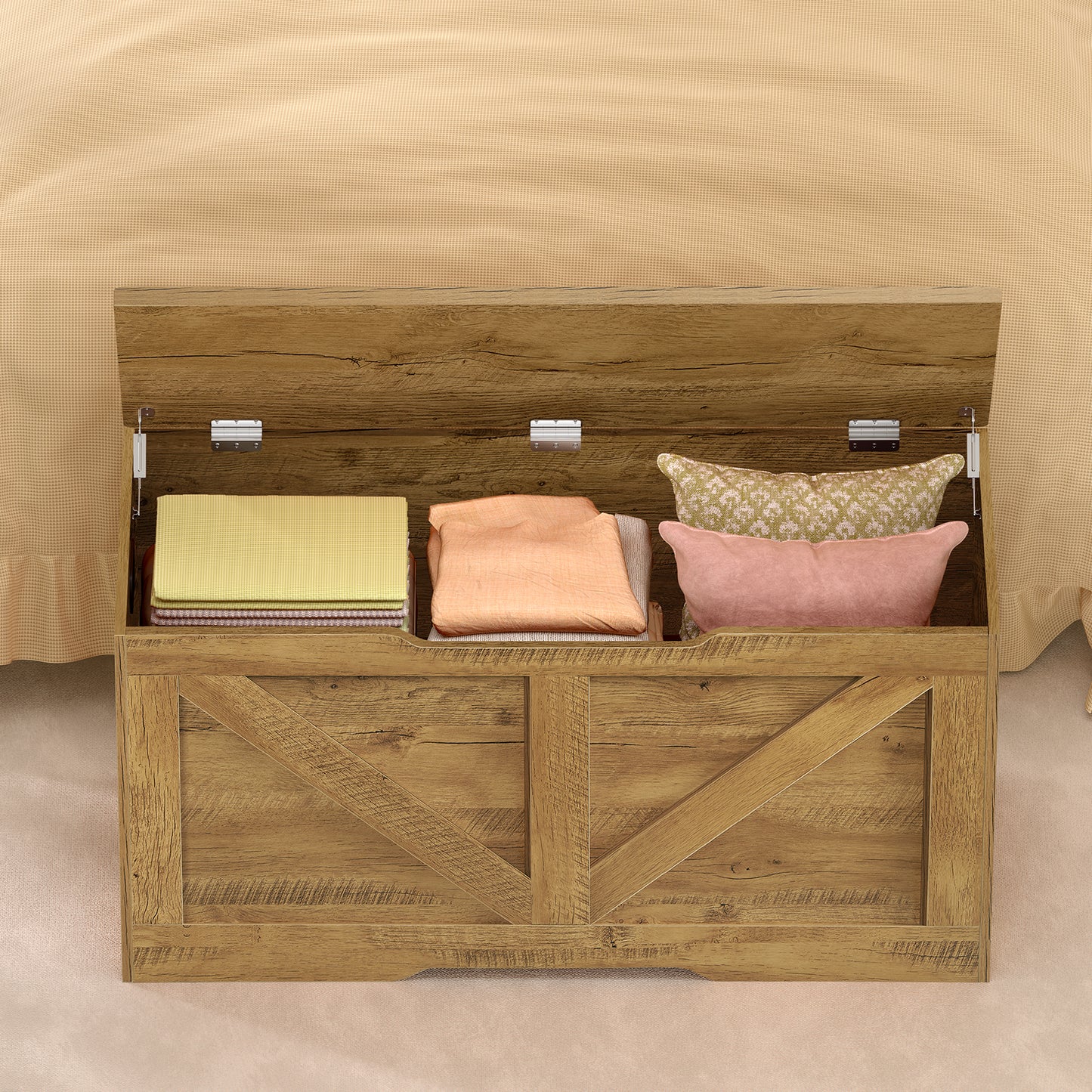 Usikey 39.4" Storage Chest, Toy Box with 2 Safety Hinges, Lift Top Wooden Toy Chest, Storage Bench, for Living Room, Bedroom, Entryway