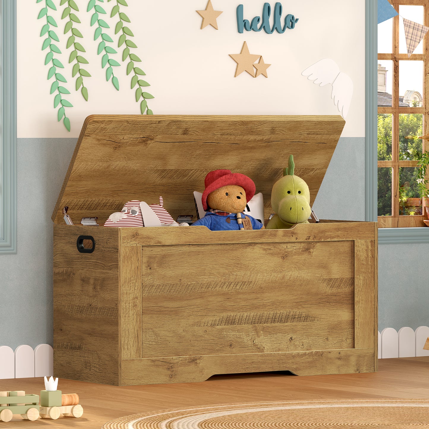 USIKEY 39.4” Storage Chest, Toy Box with 2 Safety Hinges, Storage Bench with Storage, Toy Chest for Bedroom