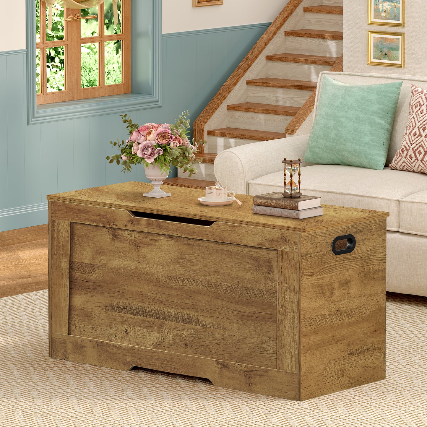 USIKEY 39.4” Storage Chest, Toy Box with 2 Safety Hinges, Storage Bench with Storage, Toy Chest for Bedroom