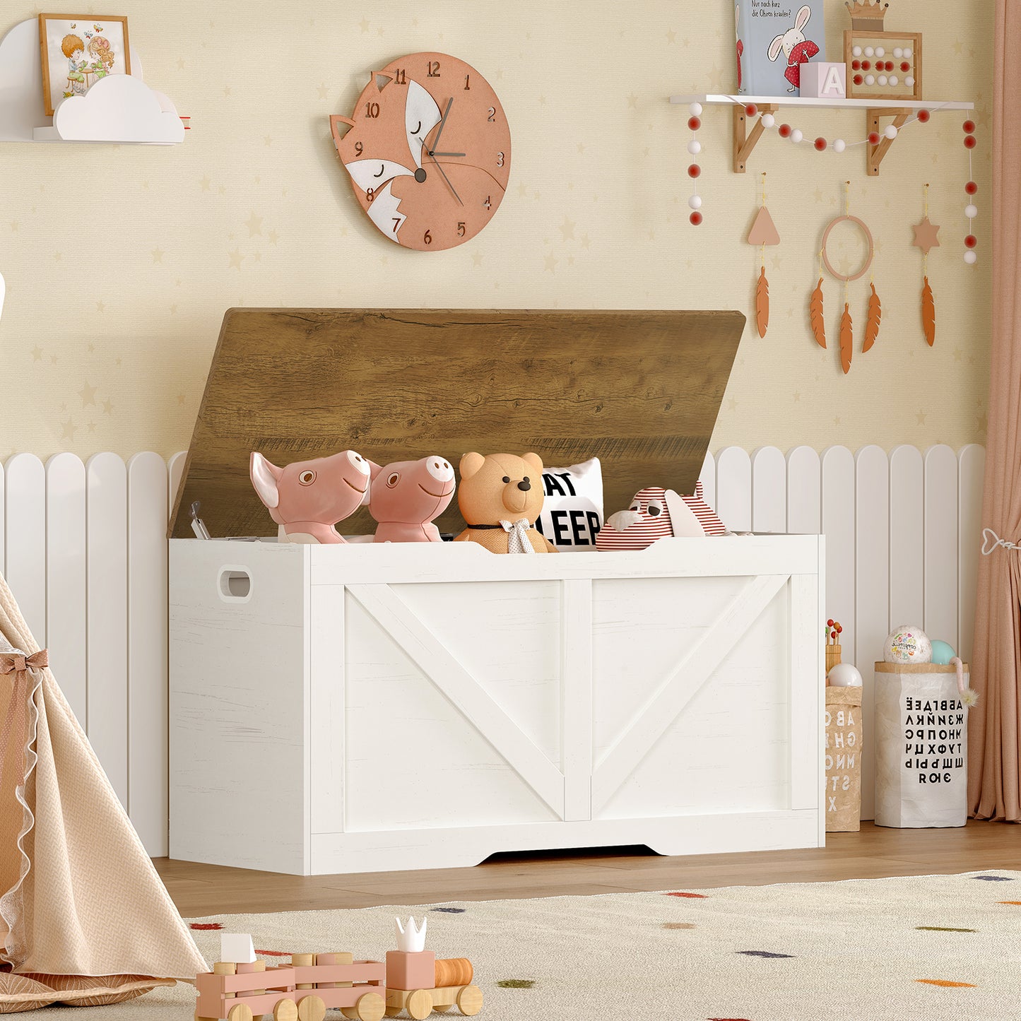 Usikey 39.4" Storage Chest, Toy Box with 2 Safety Hinges, Lift Top Wooden Toy Chest, Storage Bench, for Living Room, Bedroom, Entryway