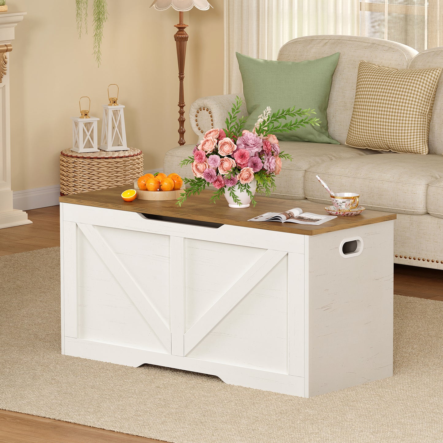 Usikey 39.4" Storage Chest, Toy Box with 2 Safety Hinges, Lift Top Wooden Toy Chest, Storage Bench, for Living Room, Bedroom, Entryway