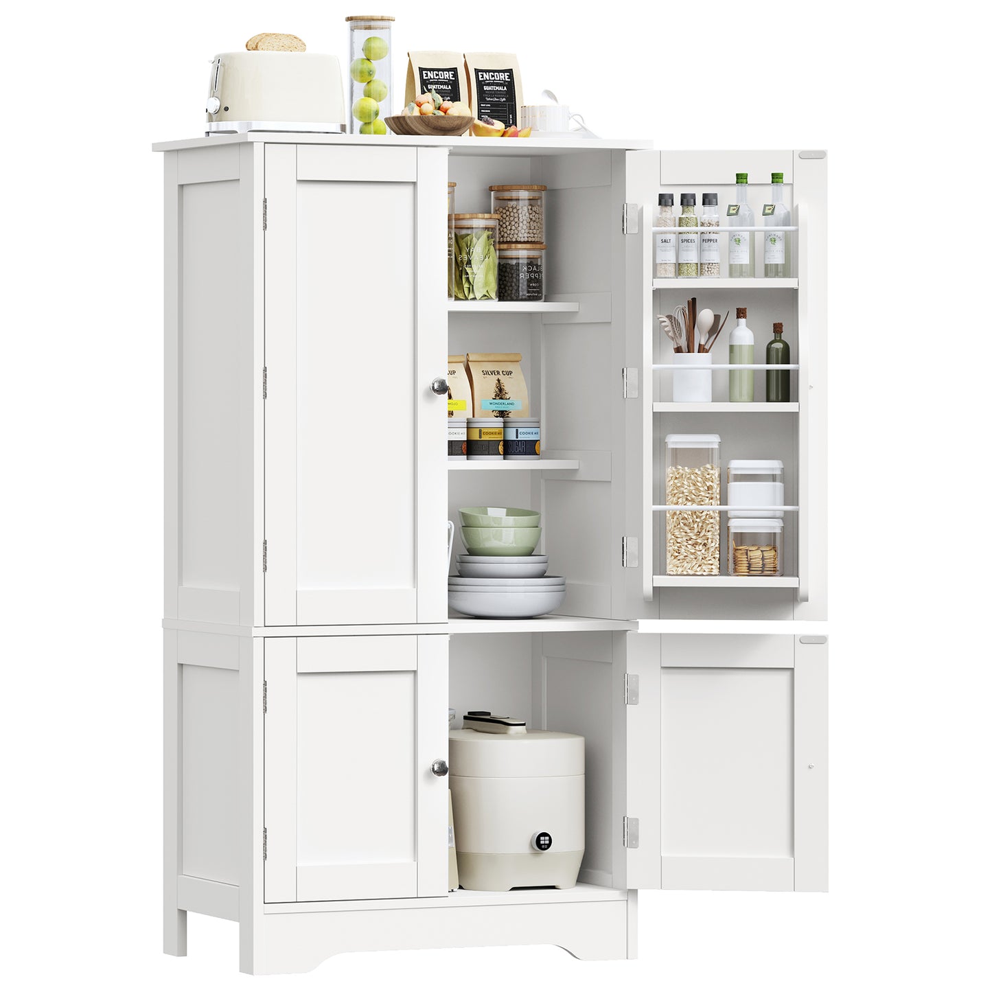 USIKEY Pantry Cabinet, Kitchen Pantry Storage Cabinet with Doors and Adjustable Shelves, Food Pantry for Kitchen, Dining Room, Living Room and Garage