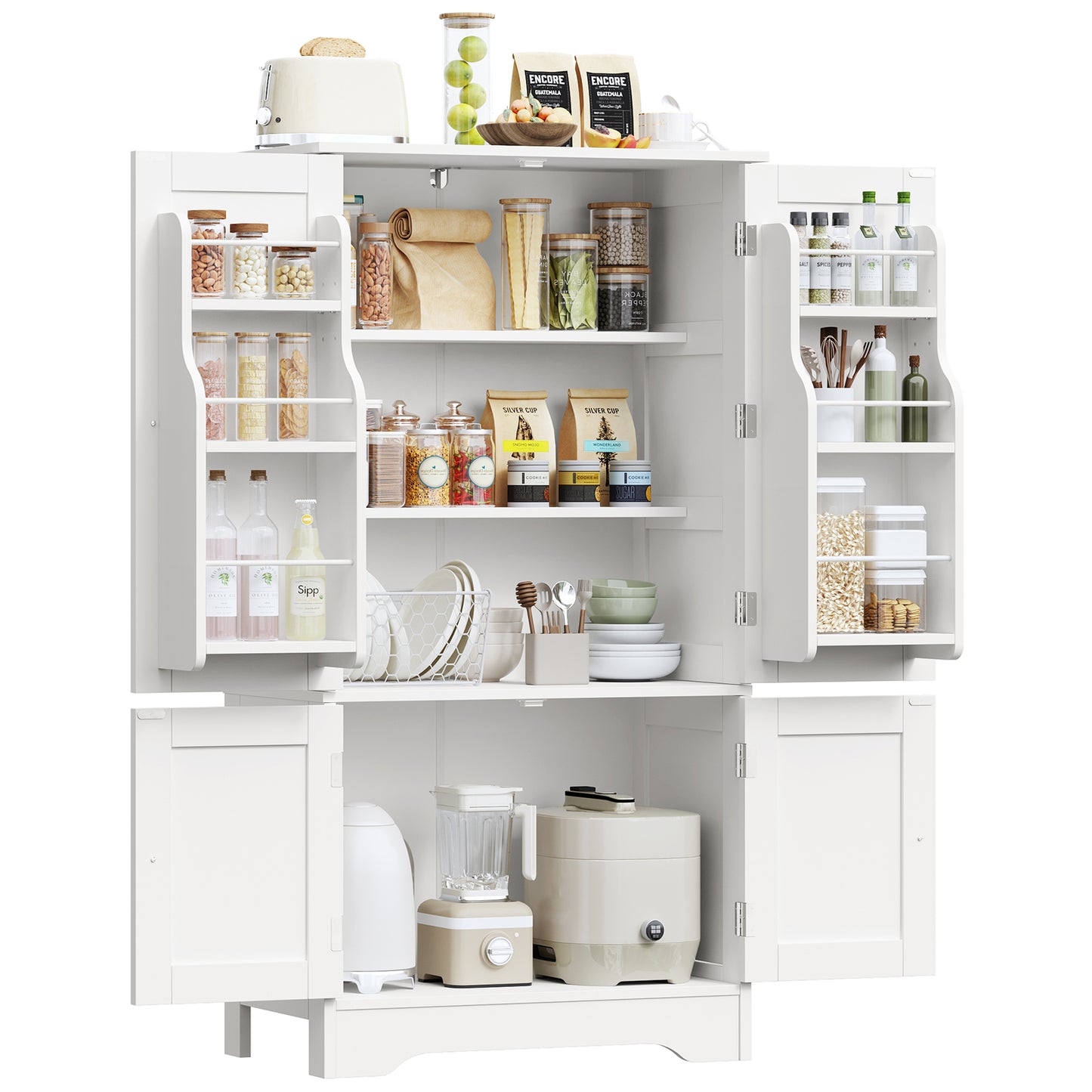 USIKEY Pantry Cabinet, Kitchen Pantry Storage Cabinet with Doors and Adjustable Shelves, Food Pantry for Kitchen, Dining Room, Living Room and Garage