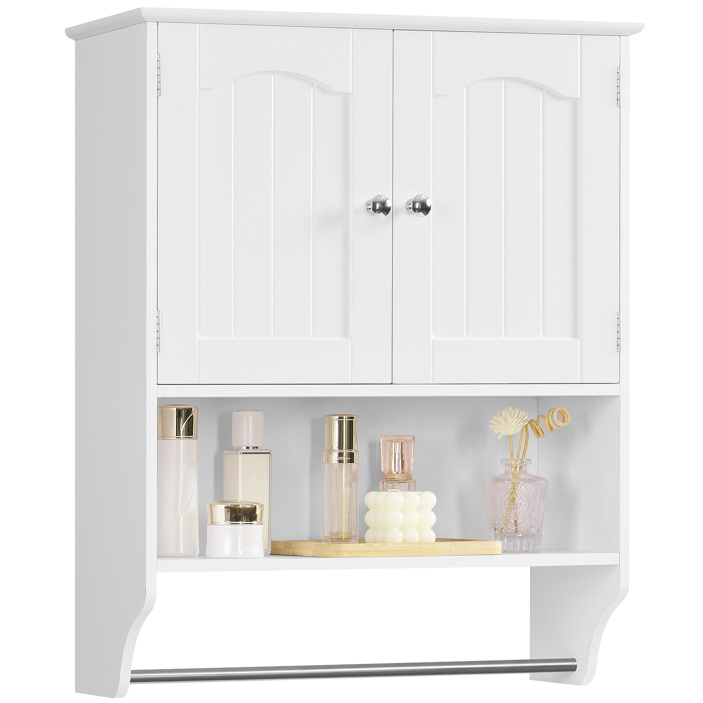 Bathroom Wall Cabinet with Towel Bar, Bathroom Cabinet with Adjustable Shelf, Medicine Cabinet for Laundry Room, Living Room, White