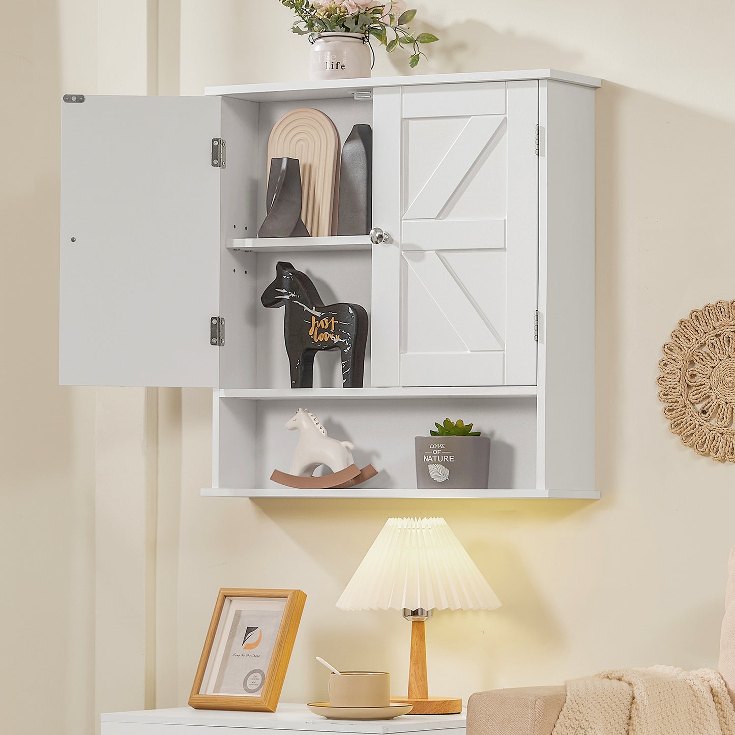 USIKEY Bathroom Wall Cabinet, Bathroom Cabinet with Barn Doors & Adjustable Shelf, Medicine Cabinet for Bathroom