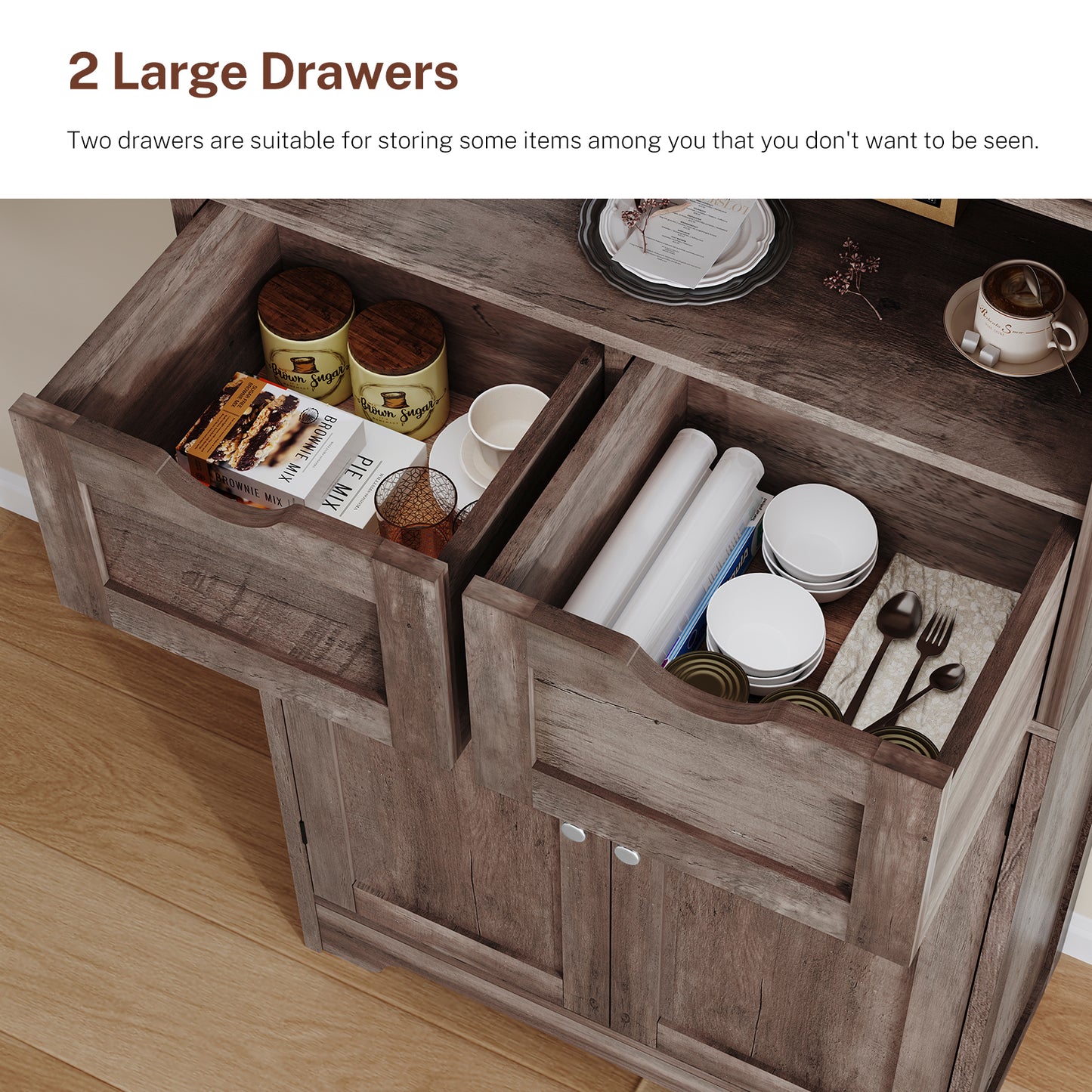 USIKEY Tall Bathroom Storage Cabinet with 2 Drawers & 2 Adjustable Shelves, Bathroom Storage Cabinet with 4 Doors, for Living Room, Entryway