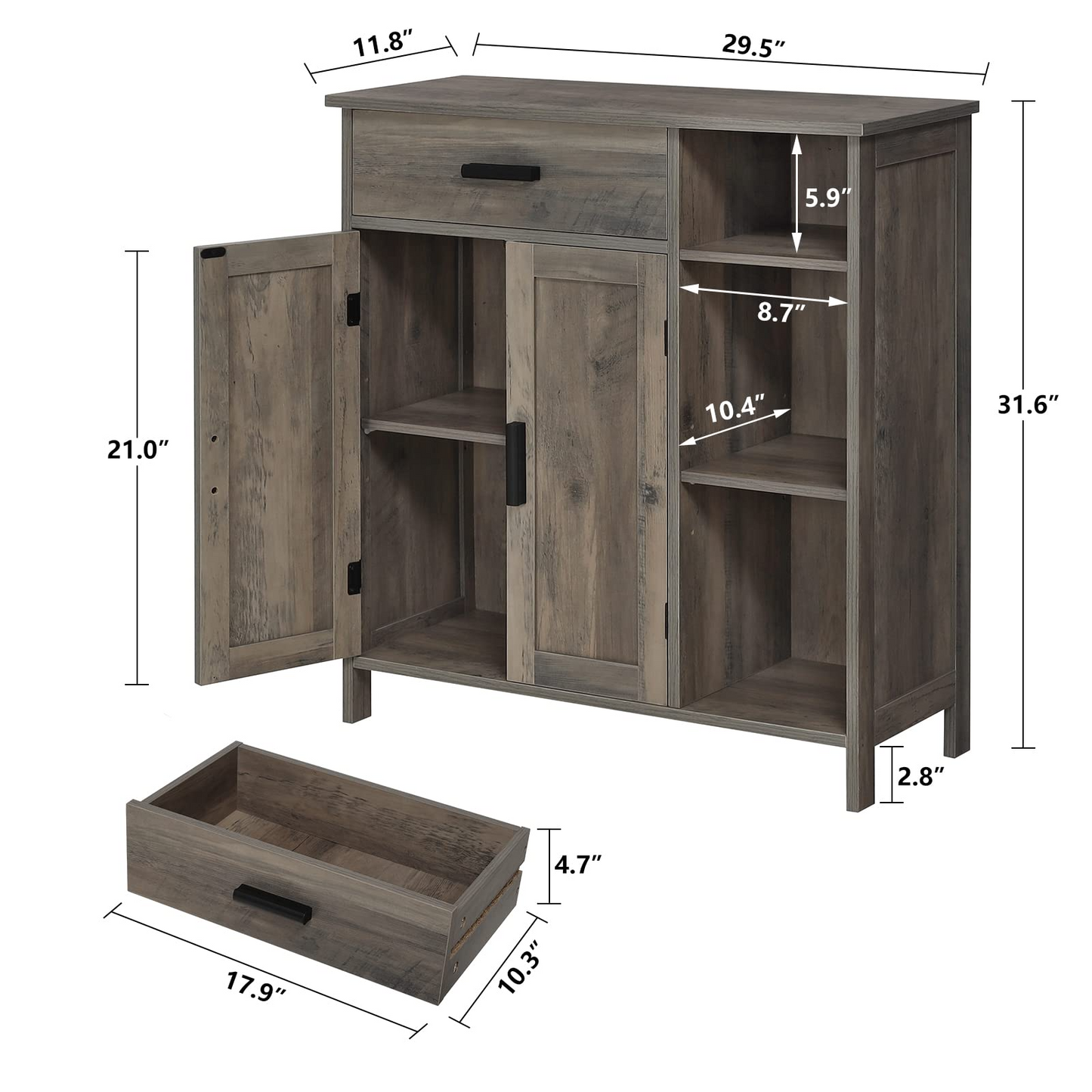 USIKEY Storage Cabinet, Floor Cabinet with Doors and Shelves, Coffee Bar Cabinet with Drawer, Organizer Cabinet for Living Room, Dining Room