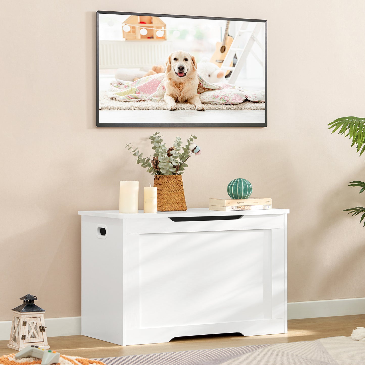 USIKEY Toy Chest, Toy Box for Living Room, Storage Chest with 2 Safety Hinges, 29“ Lift Top Storage Bench, for Bedroom, Entryway, White