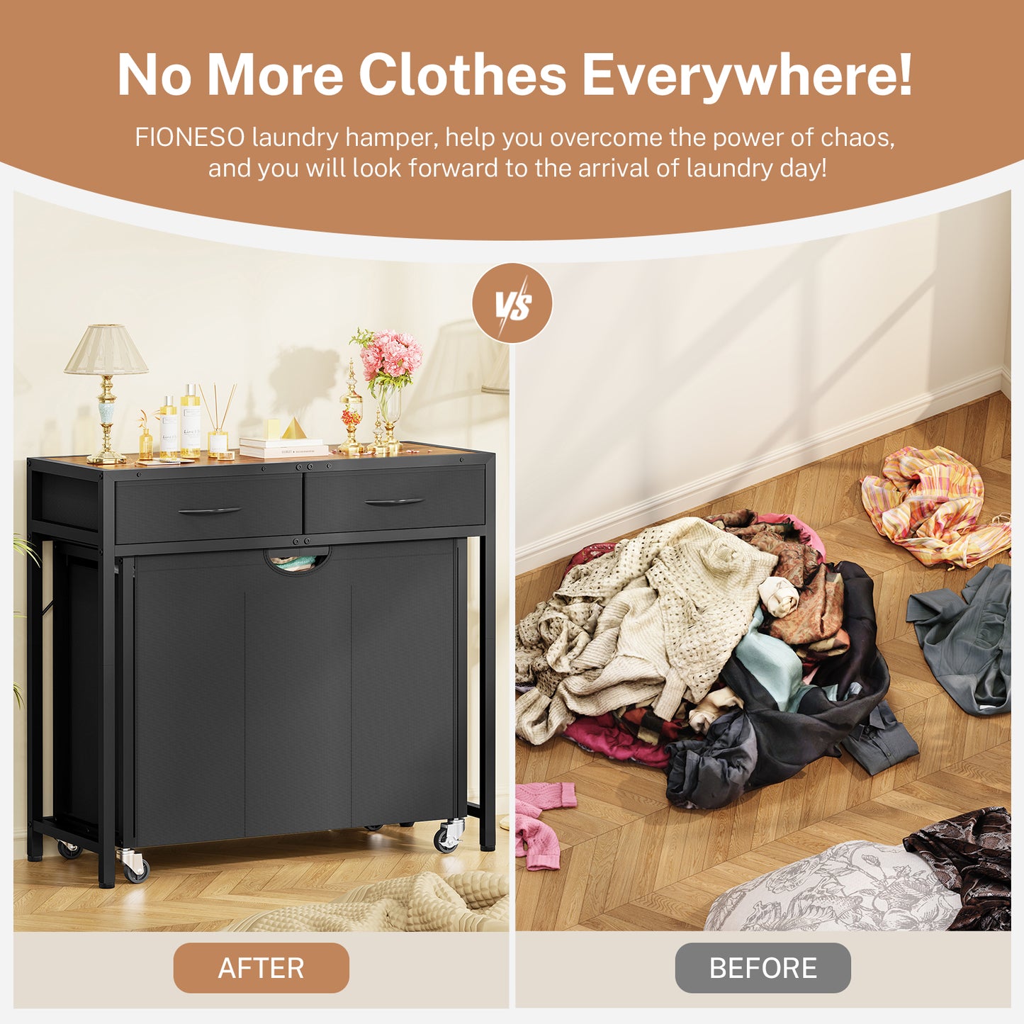 USIKEY Laundry Sorter, Rolling Laundry Hamper with 3 Section Pull-Out Bags, Laundry Basket Organizer with 2 Drawers & 2-Tone Top Panel