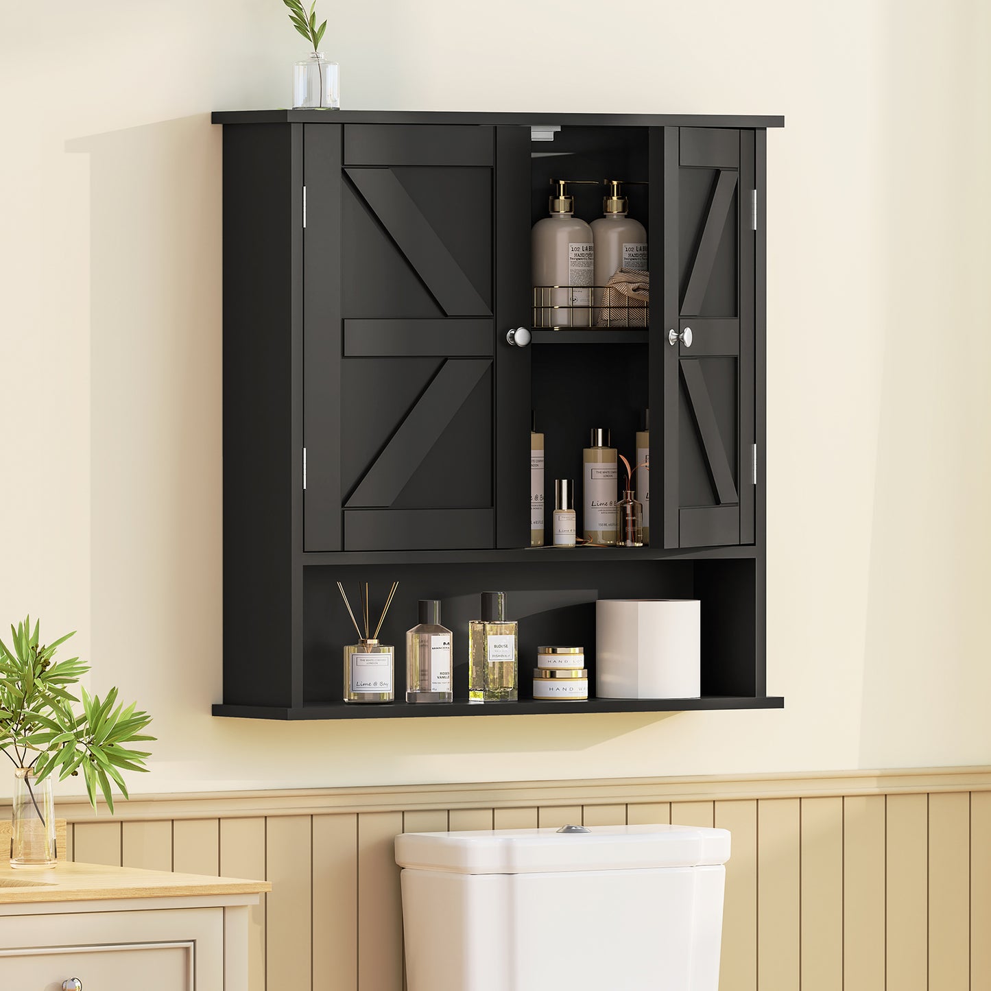 USIKEY Bathroom Wall Cabinet, Bathroom Cabinet with Barn Doors & Adjustable Shelf, Medicine Cabinet for Bathroom