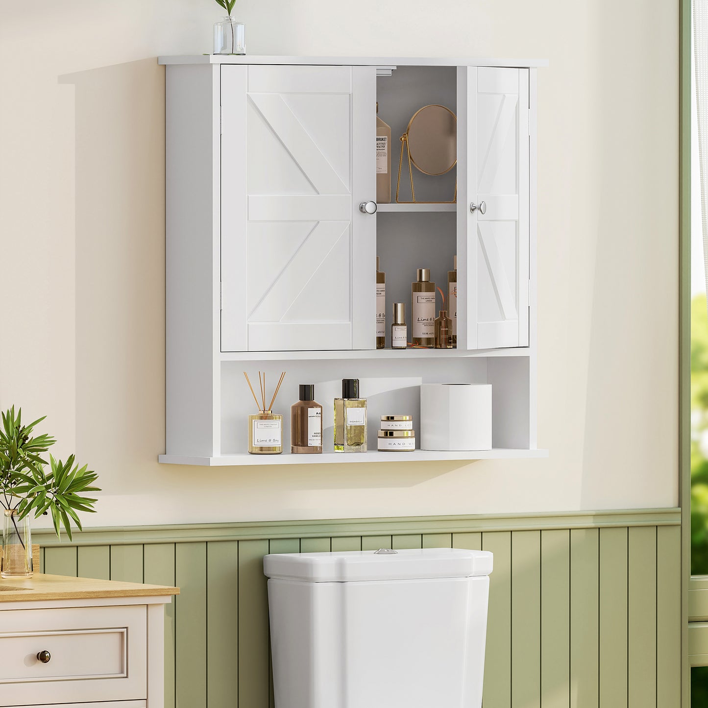 USIKEY Bathroom Wall Cabinet, Bathroom Cabinet with Barn Doors & Adjustable Shelf, Medicine Cabinet for Bathroom