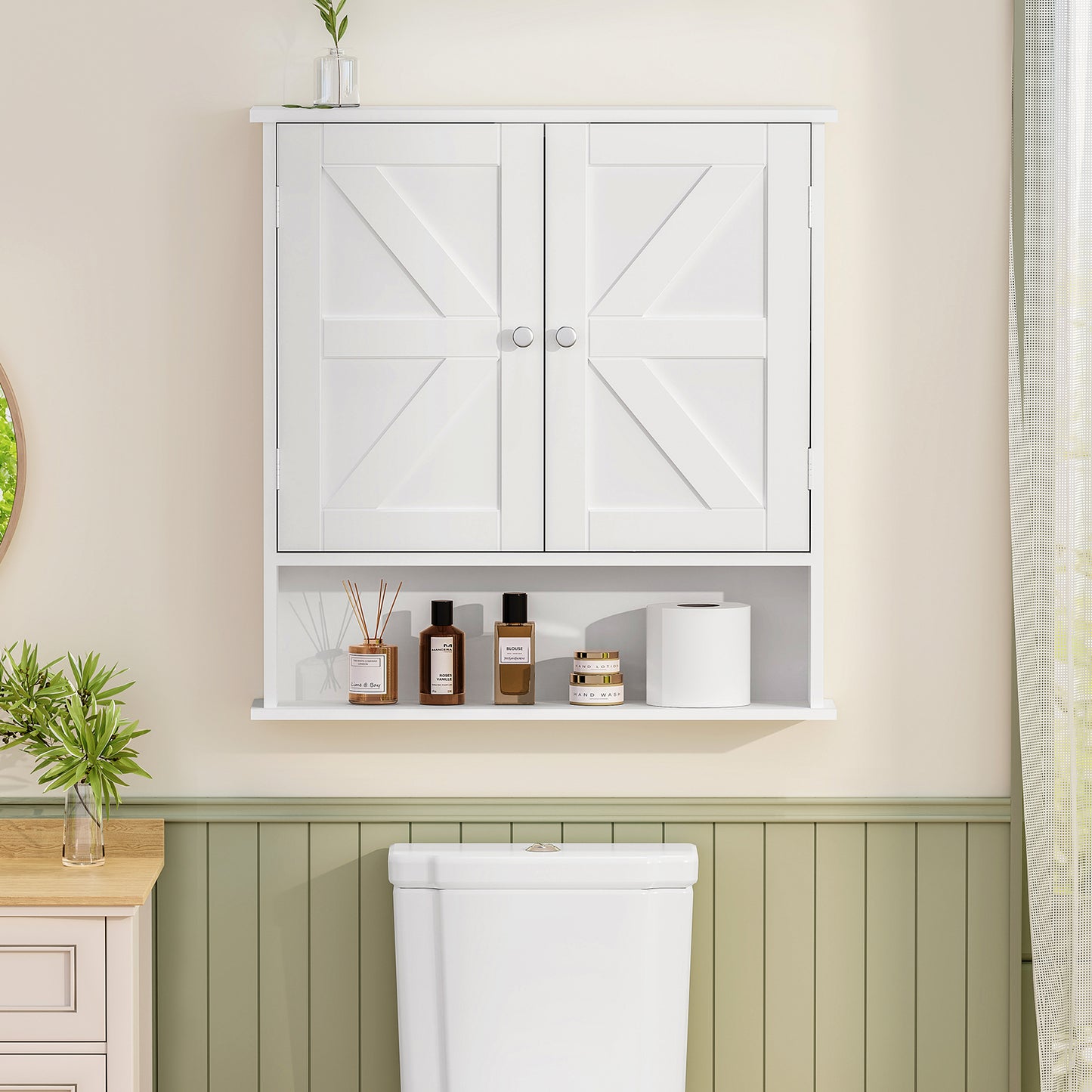 USIKEY Bathroom Wall Cabinet, Bathroom Cabinet with Barn Doors & Adjustable Shelf, Medicine Cabinet for Bathroom