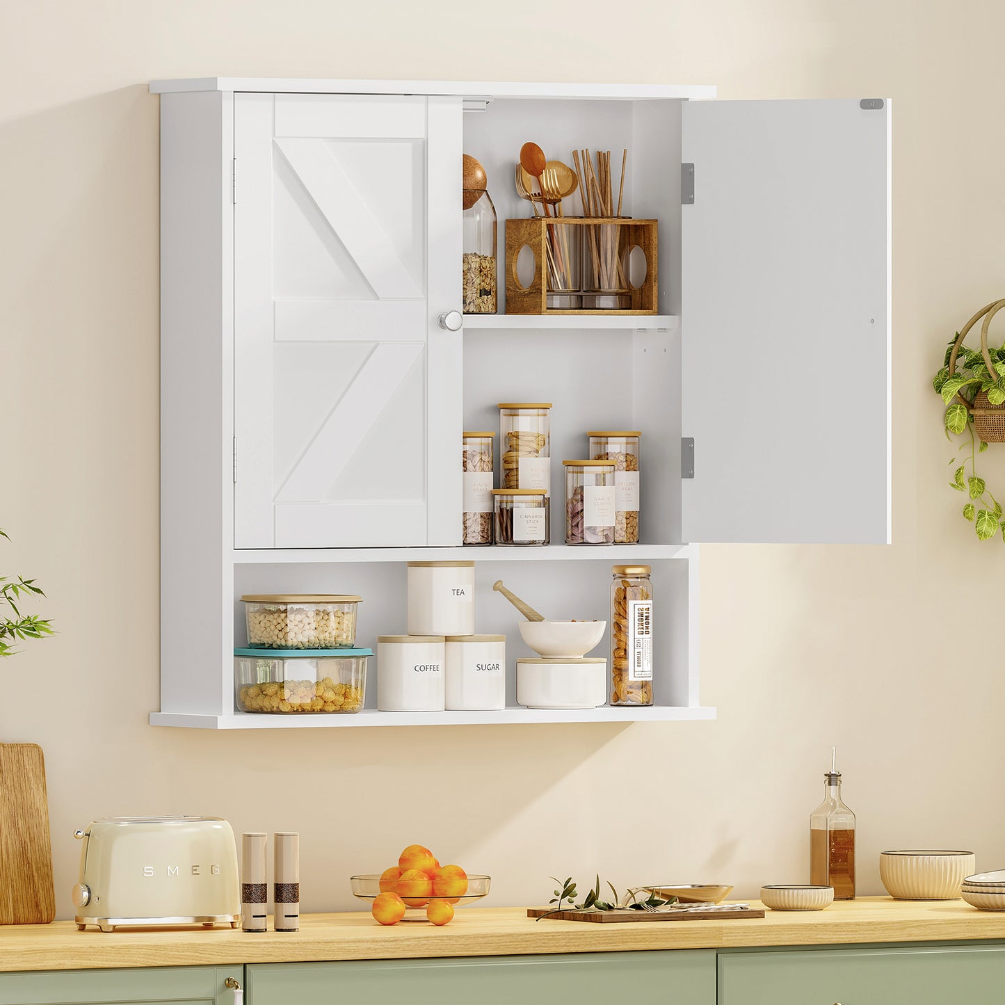 USIKEY Bathroom Wall Cabinet, Bathroom Cabinet with Barn Doors & Adjustable Shelf, Medicine Cabinet for Bathroom