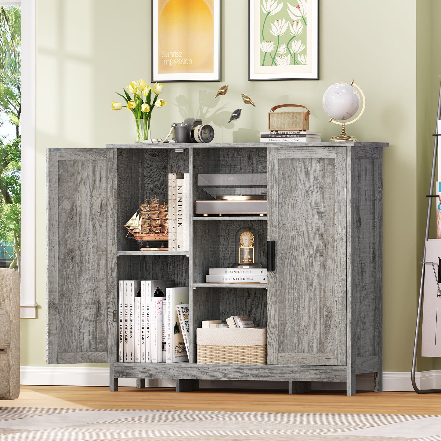 USIKEY Storage Cabinet with 2 Doors and 4 Adjustable Shelves, Buffet Cabinet with Storage, Floor Cabinet for Living Room, Entryway, Kitchen