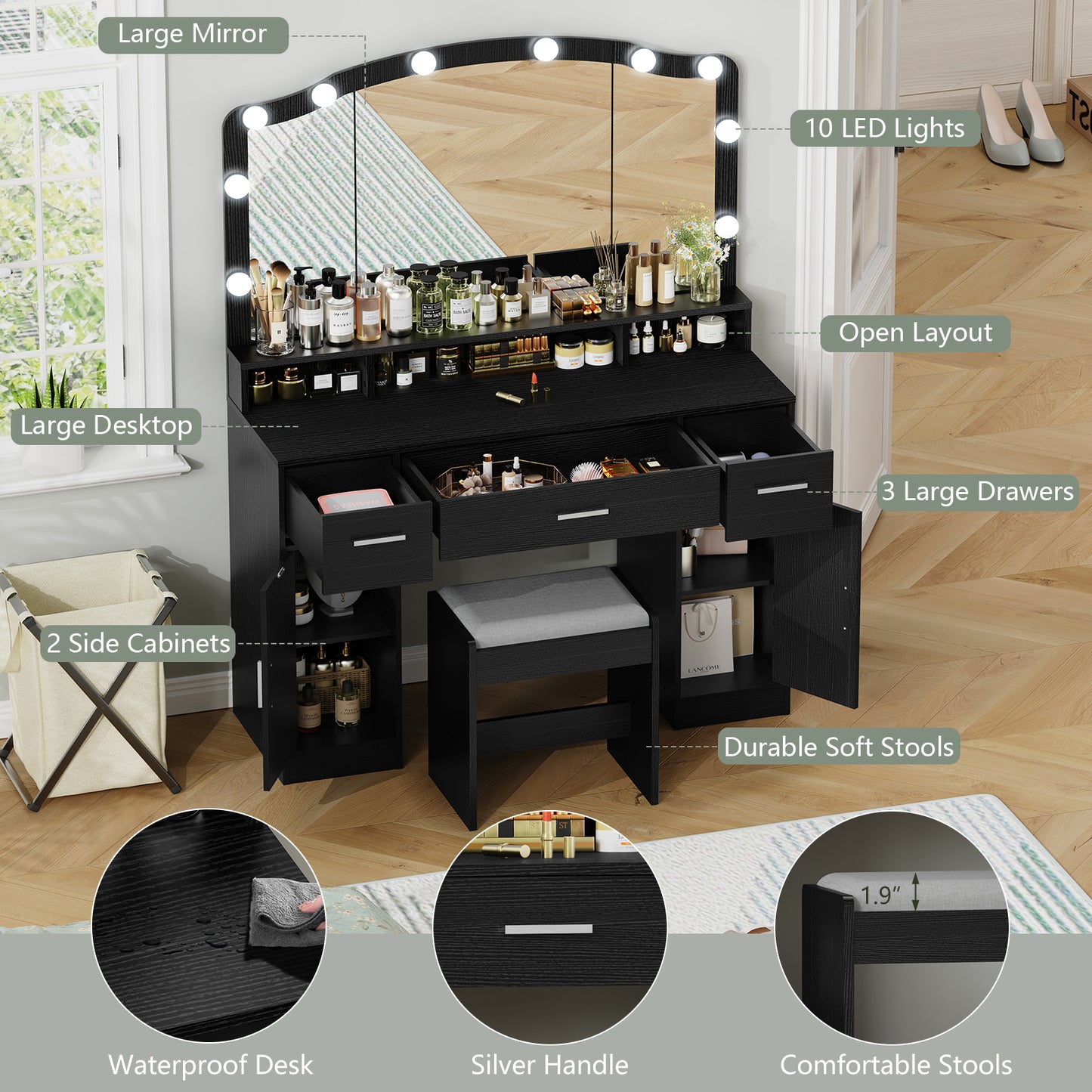 USIKEY Large Vanity Set with Large Lighted Mirror