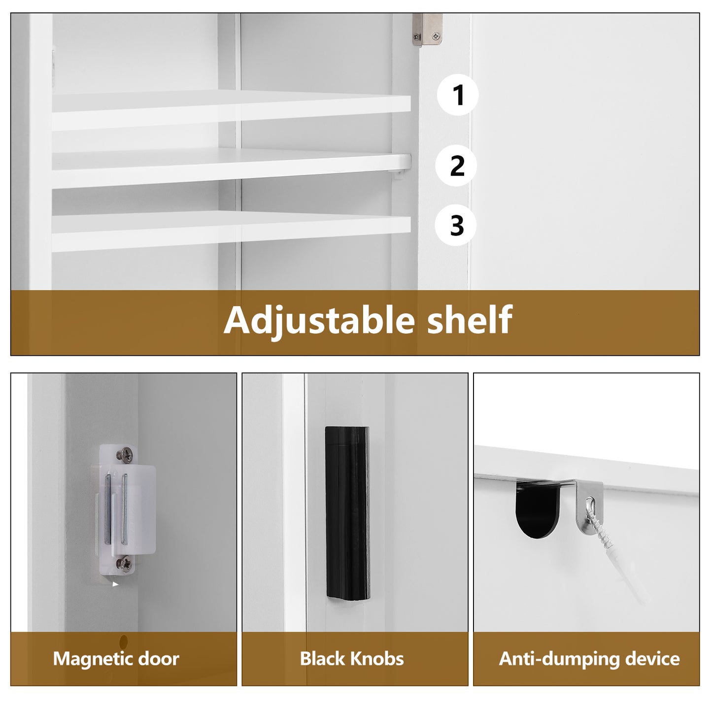 usikey 67“ Tall Bathroom Cabinet, Storage Cabinet with 4 Shelves & 2 Doors, Narrow Storage Cabinet for Bathroom, Living Room, Home Office, White