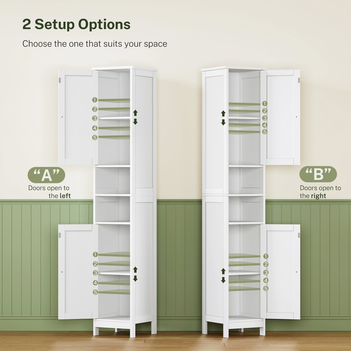 USIKEY 67" Tall Bathroom Cabinet with Adjustable Shelves and Doors, Narrow Bathroom Storage Cabinet for Small Space