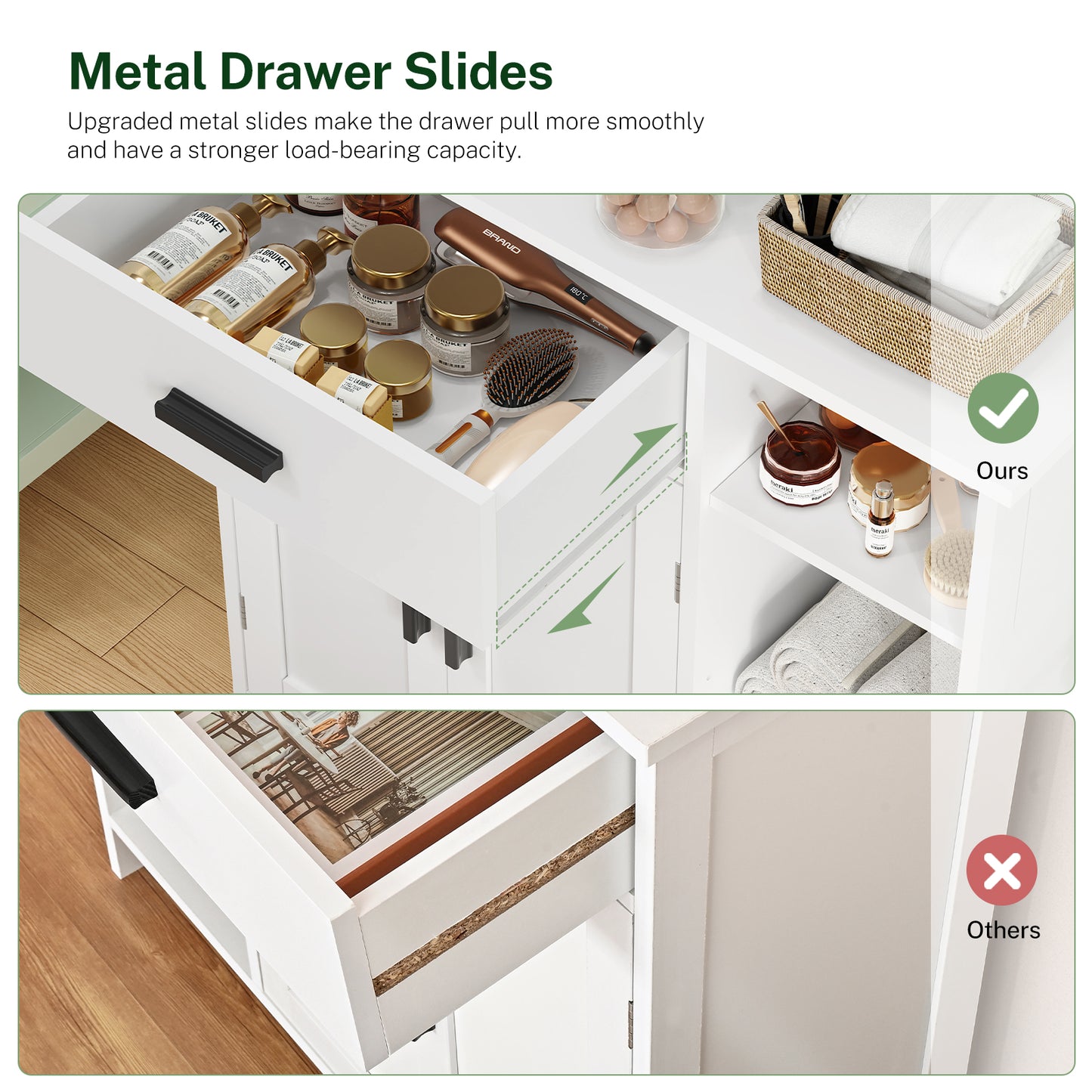 USIKEY Storage Cabinet, Floor Cabinet with Doors and Shelves, Coffee Bar Cabinet with Drawer, Organizer Cabinet for Living Room, Dining Room