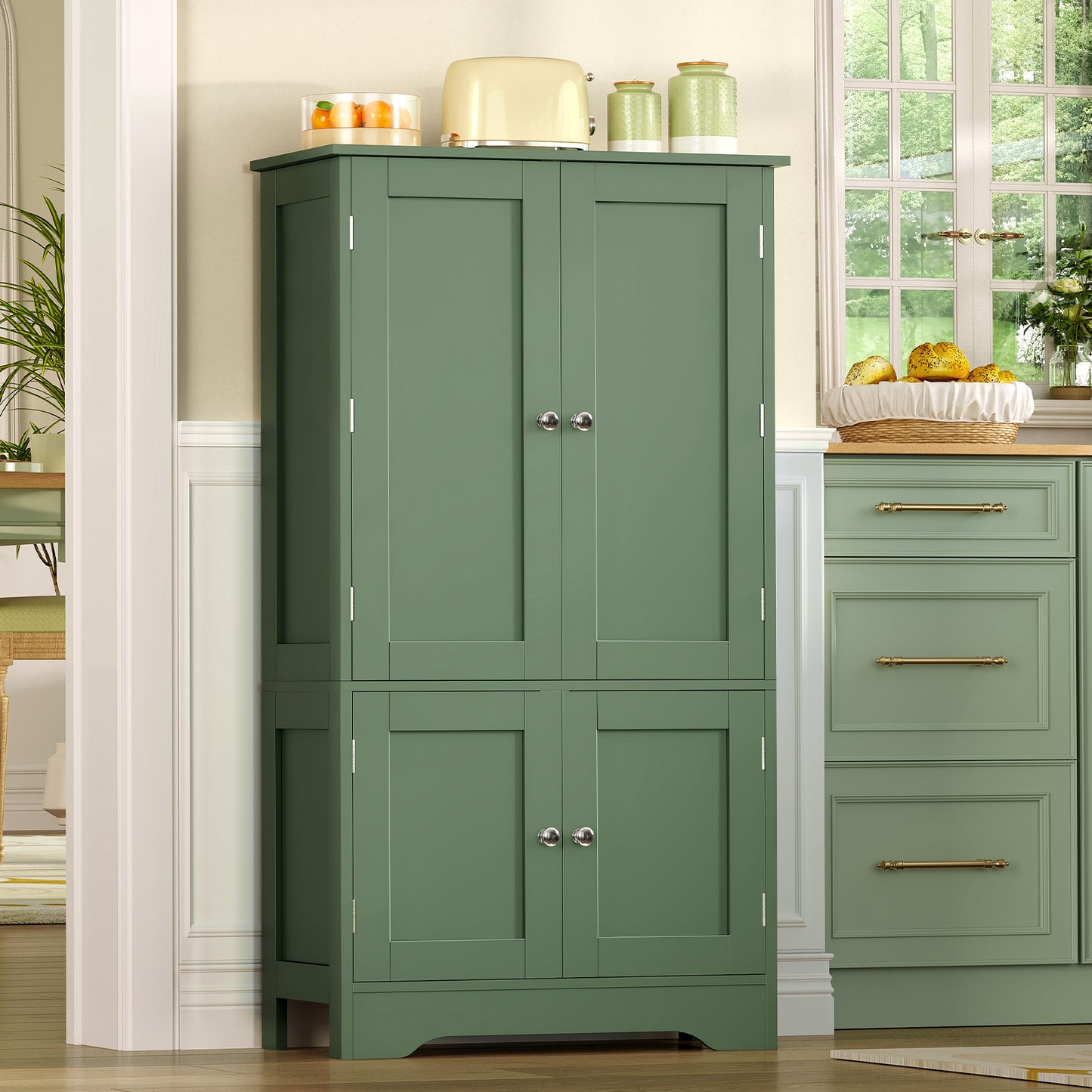 USIKEY Pantry Cabinet, Kitchen Pantry Storage Cabinet with Doors and Adjustable Shelves, Food Pantry for Kitchen, Dining Room, Living Room and Garage