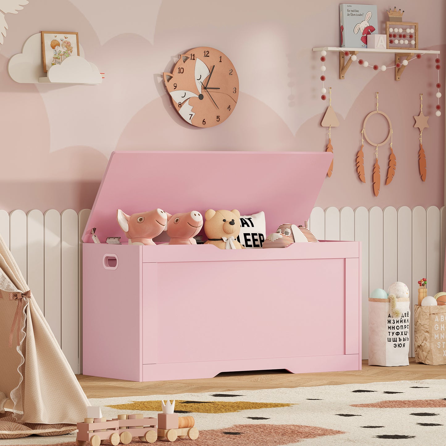 USIKEY 39.4” Storage Chest, Toy Box with 2 Safety Hinges, Storage Bench with Storage, Toy Chest for Bedroom