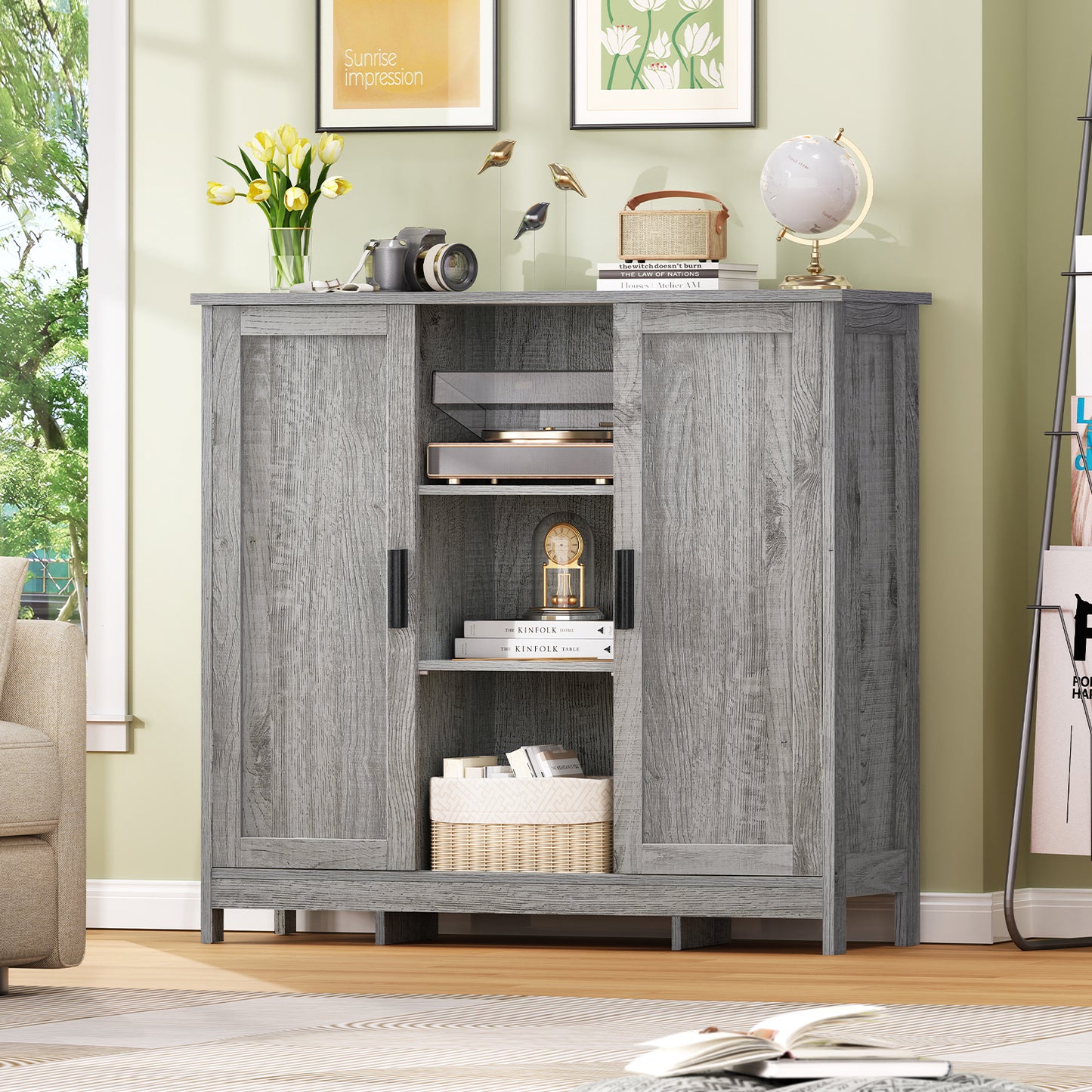USIKEY Storage Cabinet with 2 Doors and 4 Adjustable Shelves, Buffet Cabinet with Storage, Floor Cabinet for Living Room, Entryway, Kitchen
