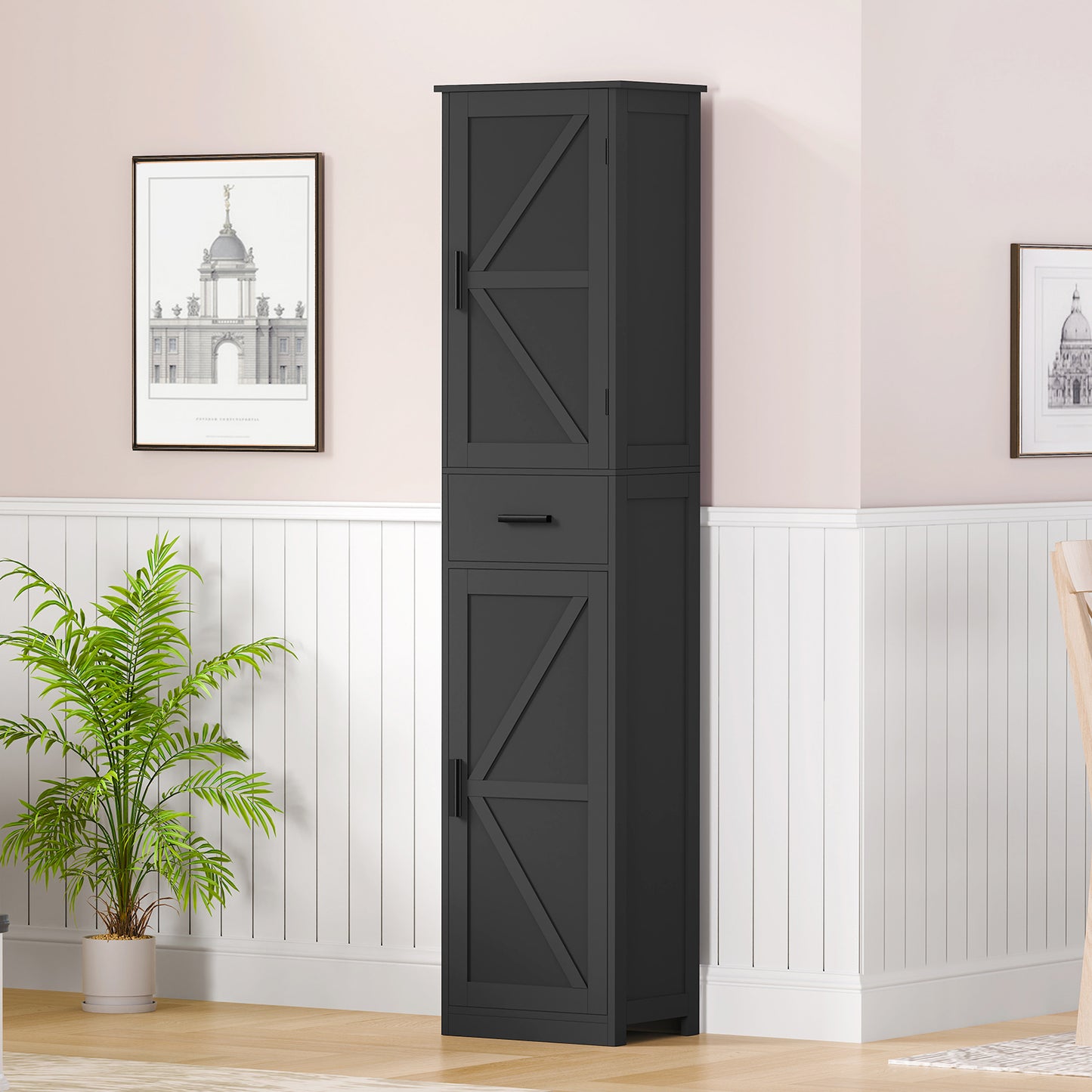 USIKEY 67.1" H Storage Cabinet, Tall Cabinet with 6 Shelves & Drawer, Slim Storage Cabinet with Adjustable Shelves for Living Room, Kitchen