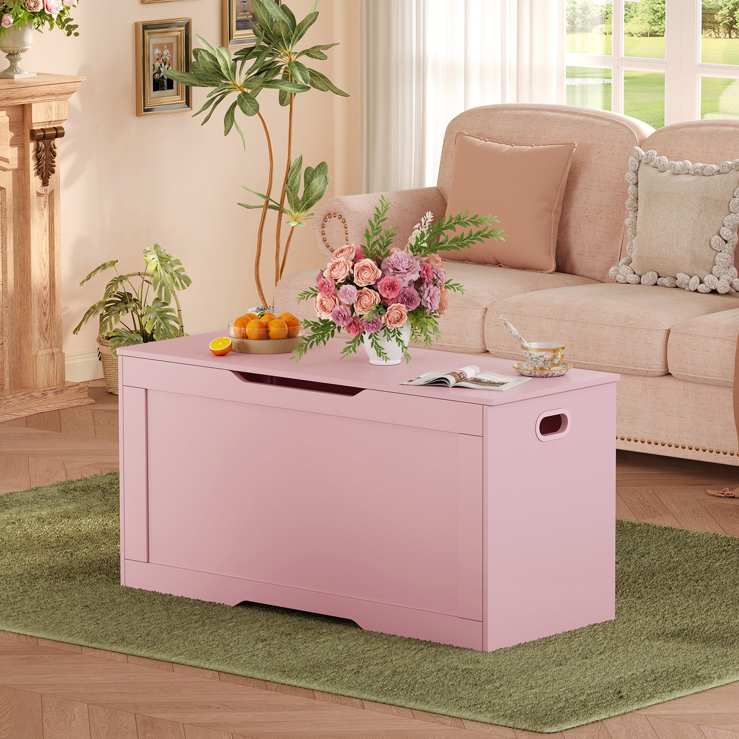 USIKEY 39.4” Storage Chest, Toy Box with 2 Safety Hinges, Storage Bench with Storage, Toy Chest for Bedroom