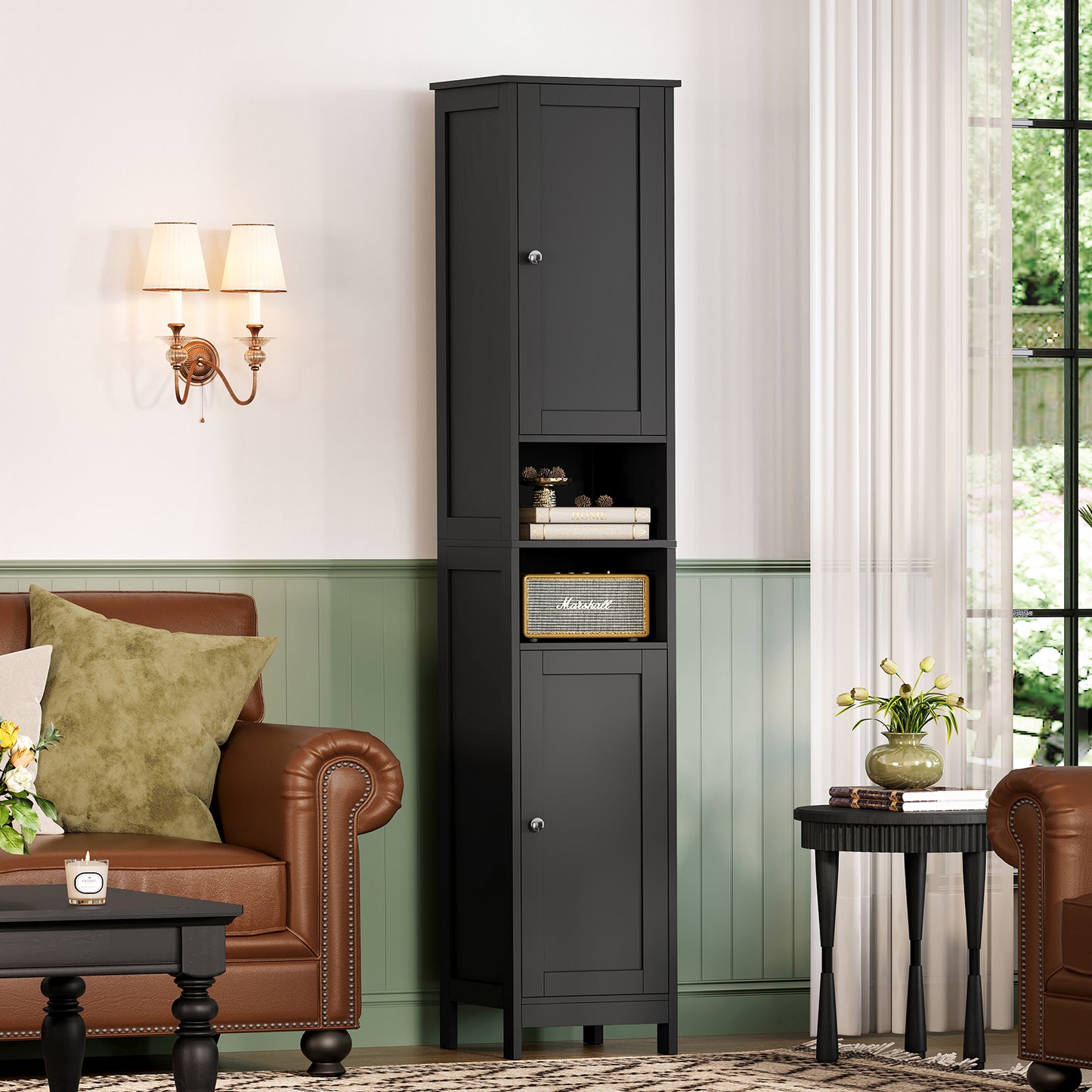 USIKEY 67" Tall Bathroom Cabinet with Adjustable Shelves and Doors, Narrow Bathroom Storage Cabinet for Small Space