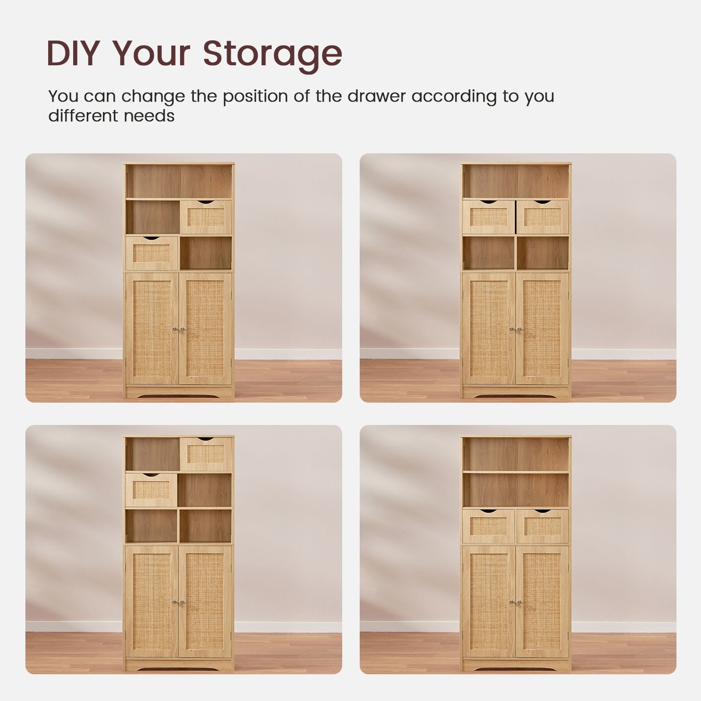 USIKEY Tall Bathroom Cabinet, Storage Cabinet with 2 Drawers & Adjustable Shelves, Bathroom Storage Cabinet for Living Room, Dining Room, Entryway