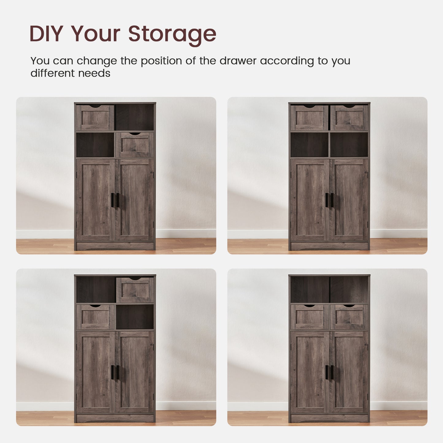 USIKEY Large Storage Cabinet, Rattan Cabinet with 2 Drawers & 2 Shelves, Cupboard, Floor Cabinet for Living Room, Home Office