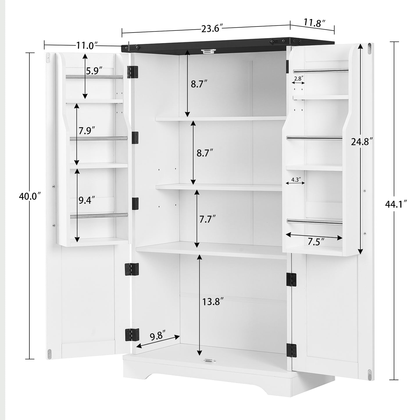 USIKEY Farmhouse Pantry Cabinet, Kitchen Cabinet, Storage Cabinet with Barn Doors, Kitchen Pantry Cabinet with 2 Adjustable Shelves, Tall Cabinet for Kitchen, Dining Room, White