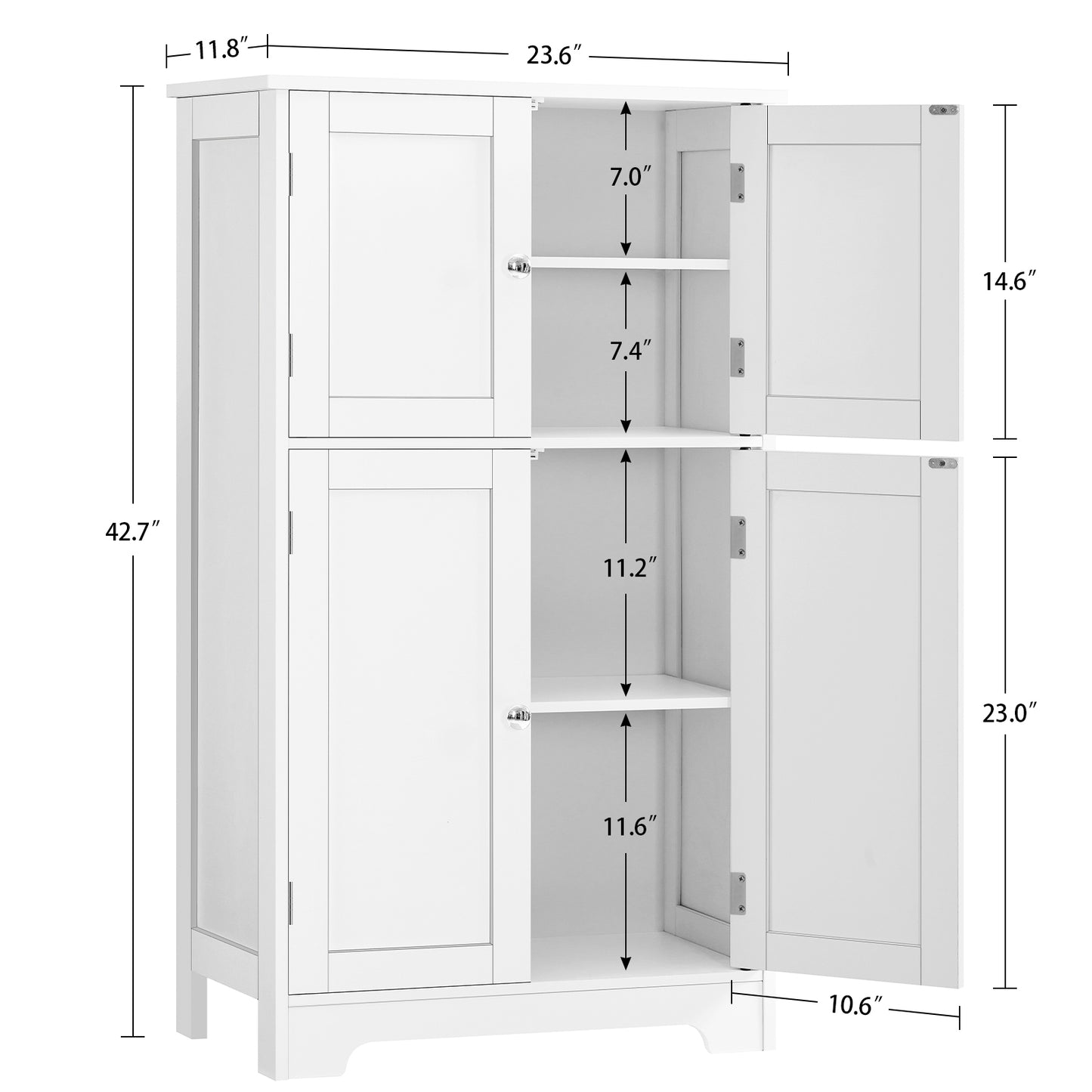 USIKEY Storage Cabinet, Bathroom Cabinet with 4 Doors & Adjustable Shelf, Bathroom Floor Cabinet for Living Room, Entryway, Home Office
