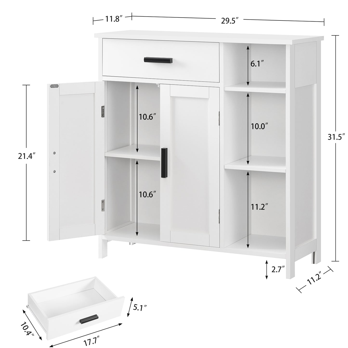 USIKEY Storage Cabinet, Floor Cabinet with Doors and Shelves, Coffee Bar Cabinet with Drawer, Organizer Cabinet for Living Room, Dining Room