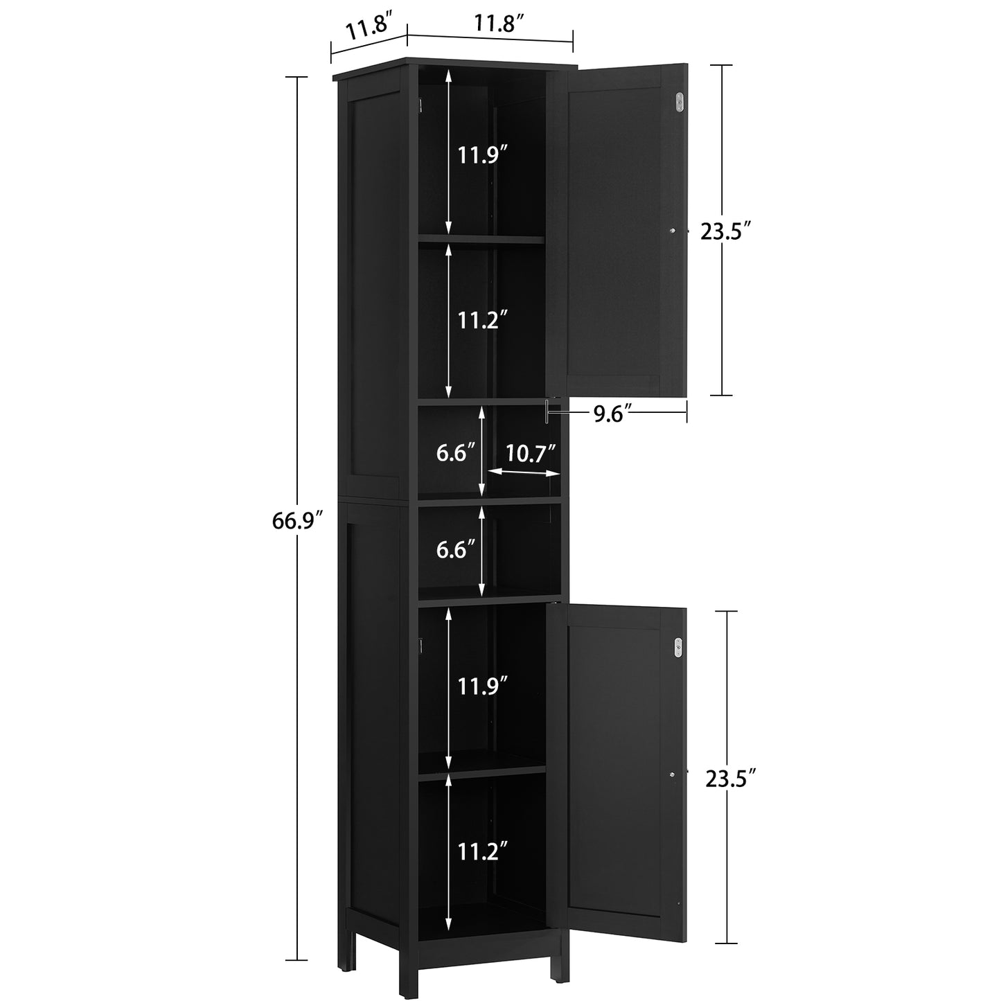 USIKEY 67" Tall Bathroom Cabinet with Adjustable Shelves and Doors, Narrow Bathroom Storage Cabinet for Small Space