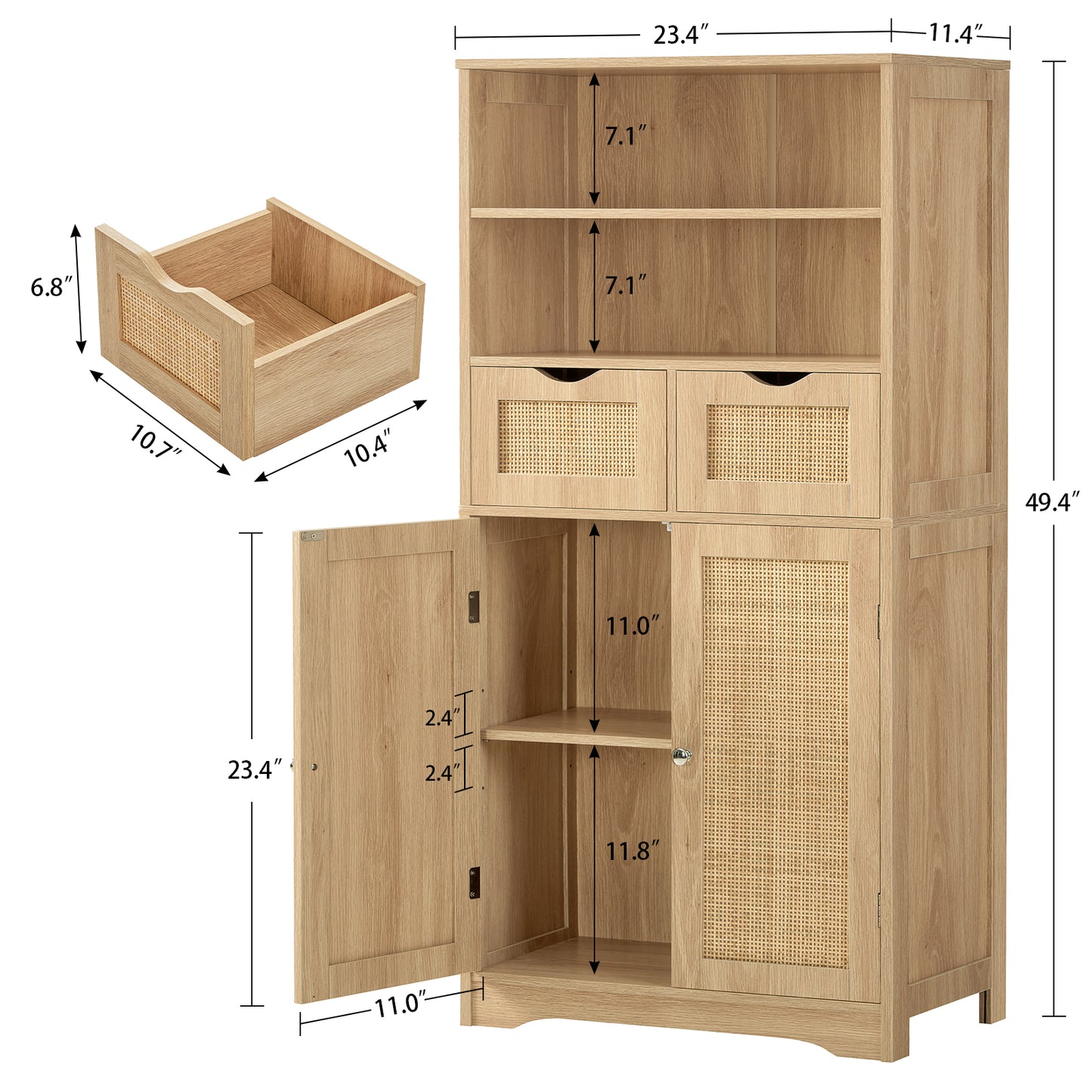 USIKEY Tall Bathroom Cabinet, Storage Cabinet with 2 Drawers & Adjustable Shelves, Bathroom Storage Cabinet for Living Room, Dining Room, Entryway