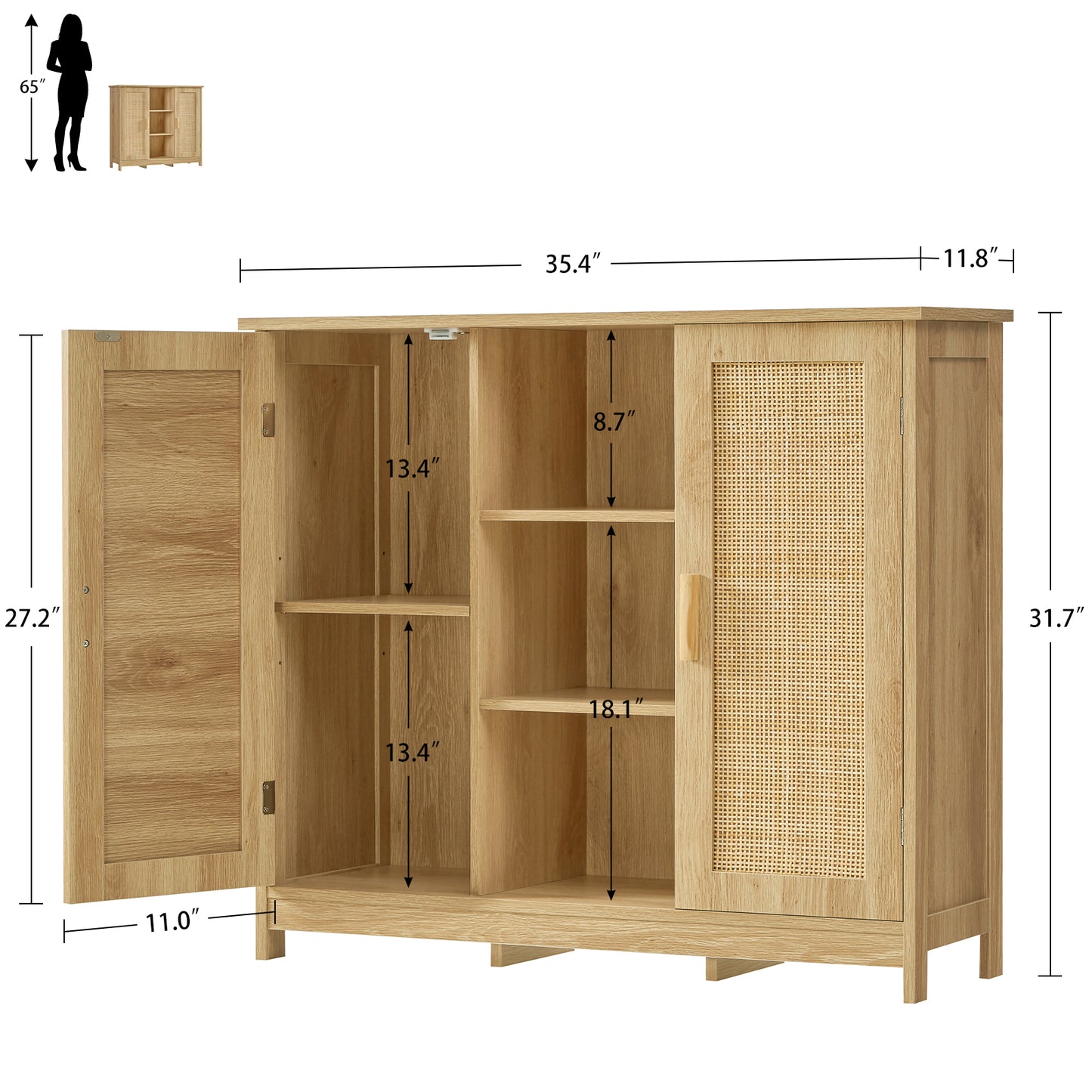 USIKEY Storage Cabinet with 2 Doors and 4 Adjustable Shelves, Buffet Cabinet with Storage, Floor Cabinet for Living Room, Entryway, Kitchen