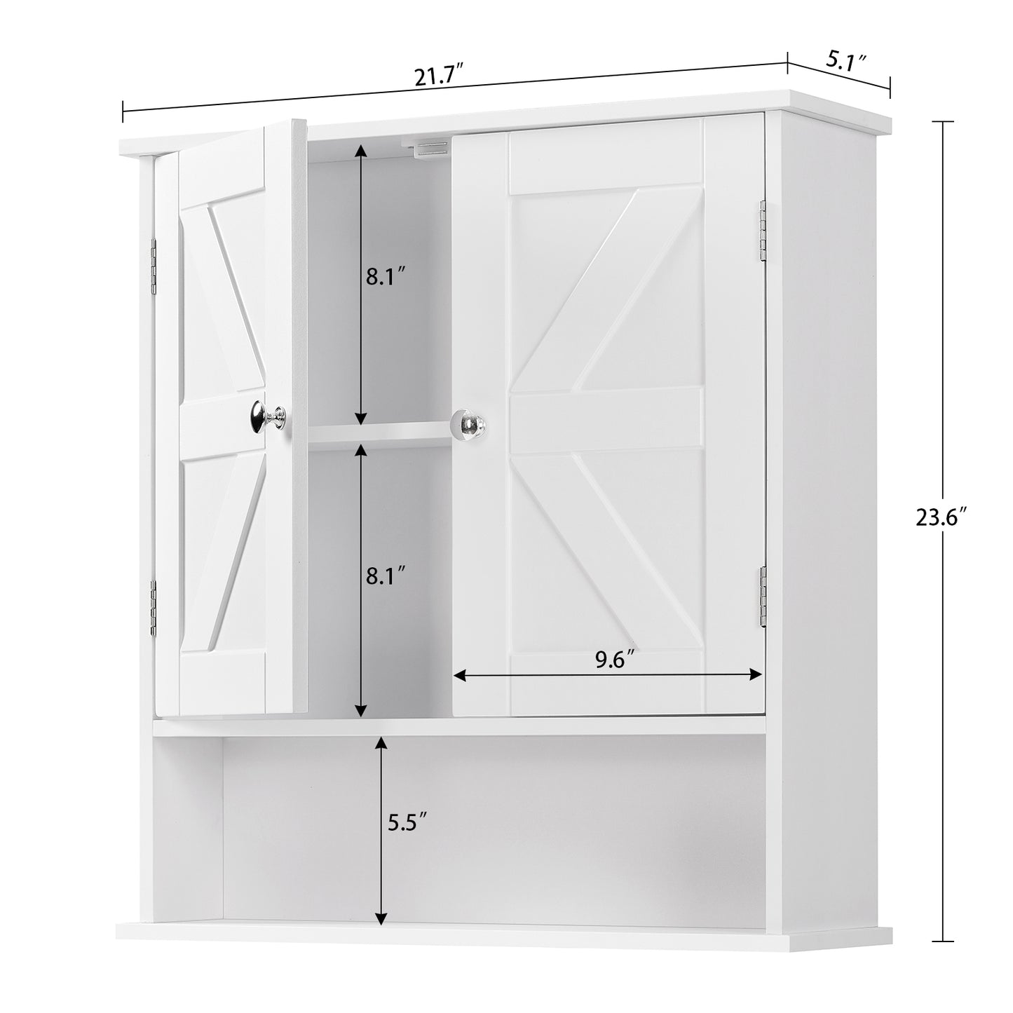 USIKEY Bathroom Wall Cabinet, Bathroom Cabinet with Barn Doors & Adjustable Shelf, Medicine Cabinet for Bathroom