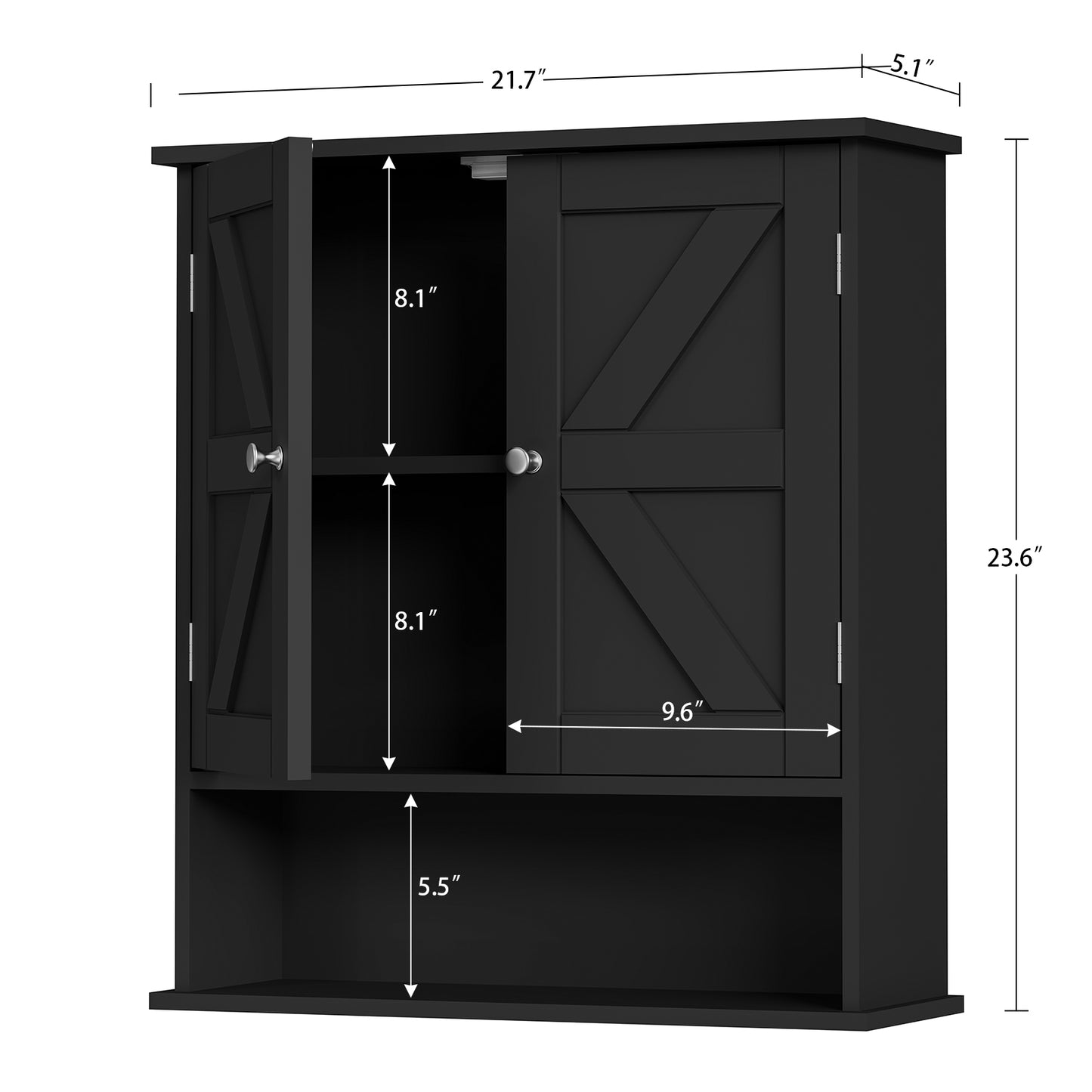 USIKEY Bathroom Wall Cabinet, Bathroom Cabinet with Barn Doors & Adjustable Shelf, Medicine Cabinet for Bathroom