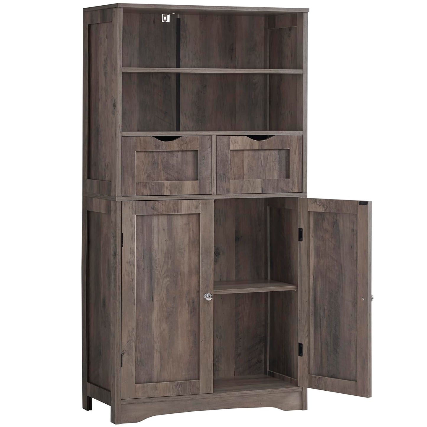 USIKEY Tall Bathroom Cabinet, Storage Cabinet with 2 Drawers & Adjustable Shelves, Bathroom Storage Cabinet for Living Room, Dining Room, Entryway