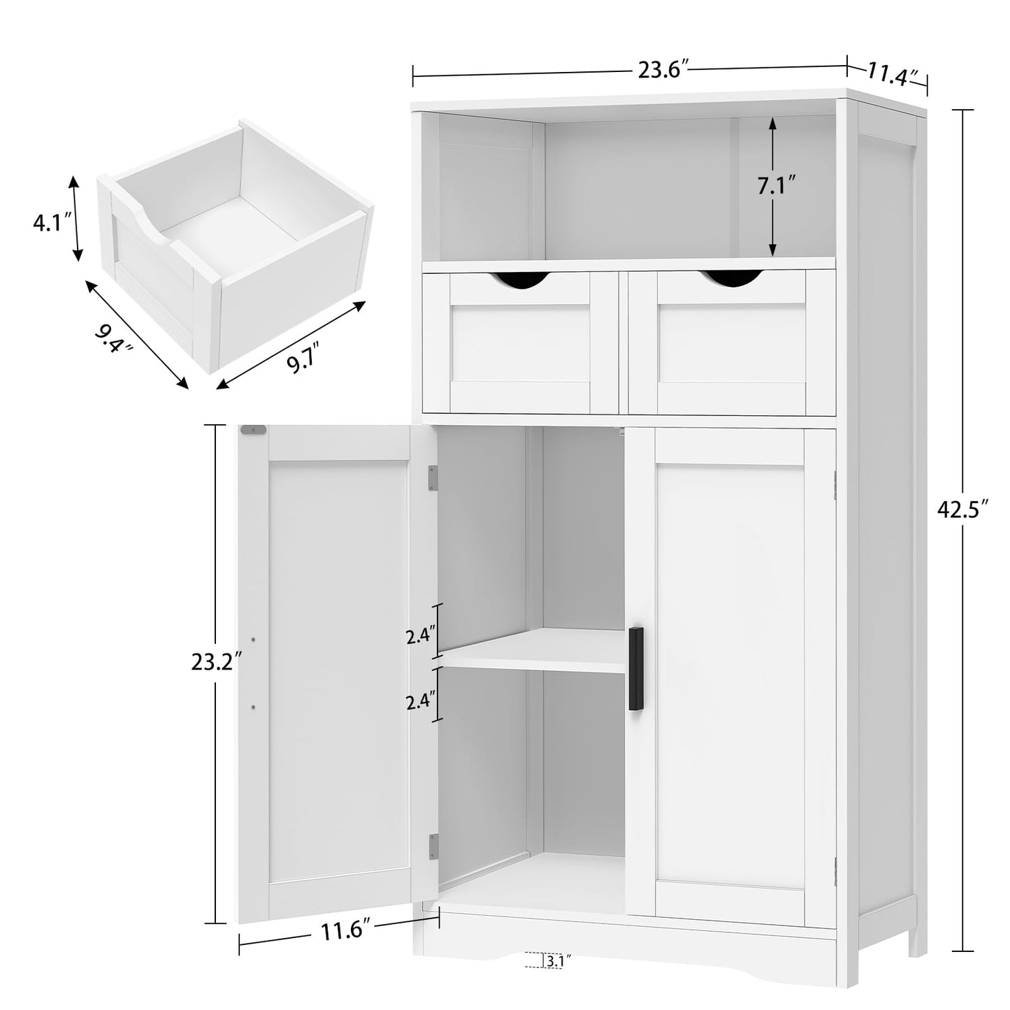 USIKEY Large Storage Cabinet, Rattan Cabinet with 2 Drawers & 2 Shelves, Cupboard, Floor Cabinet for Living Room, Home Office