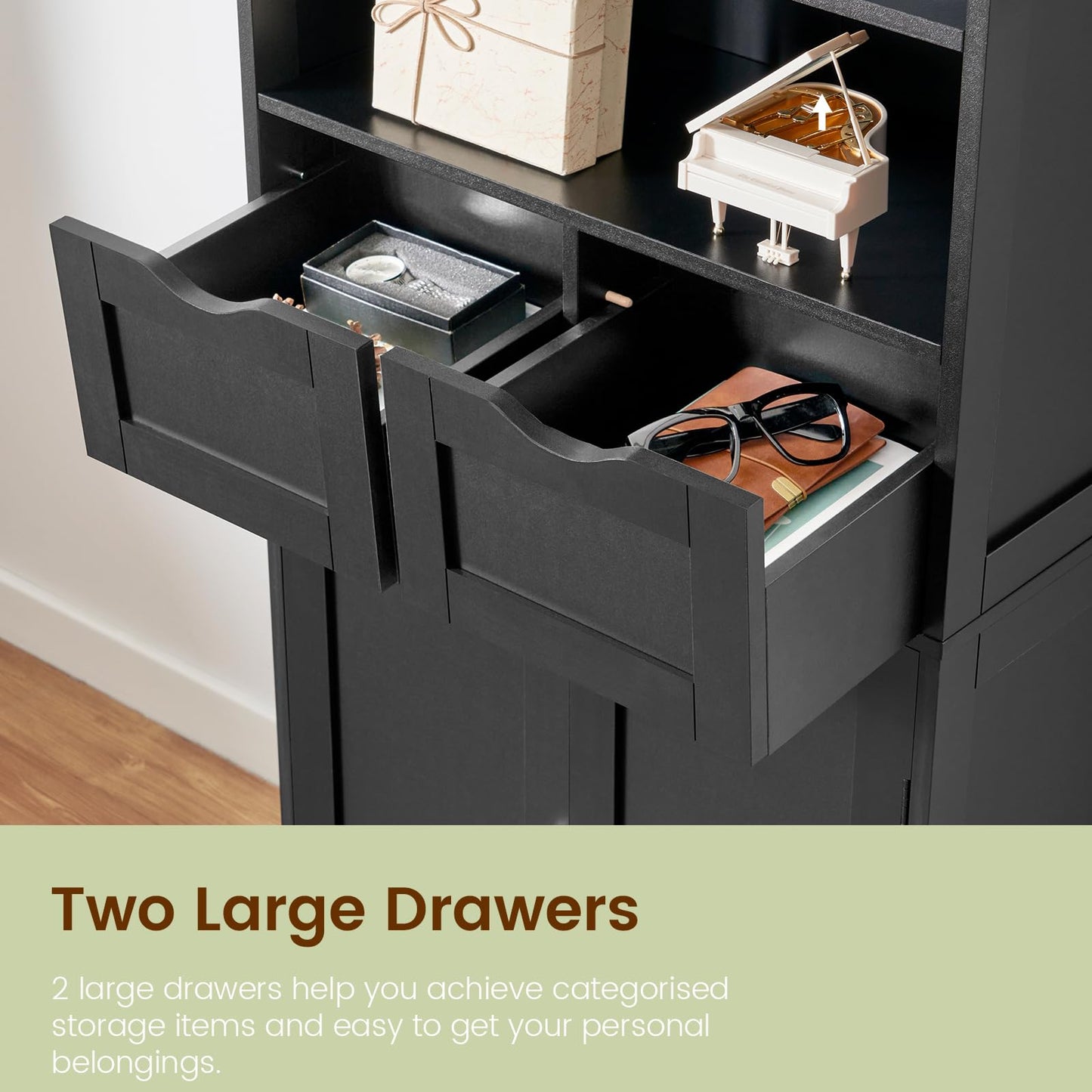 USIKEY Tall Bathroom Cabinet, Storage Cabinet with 2 Drawers & Adjustable Shelves, Bathroom Storage Cabinet for Living Room, Dining Room, Entryway